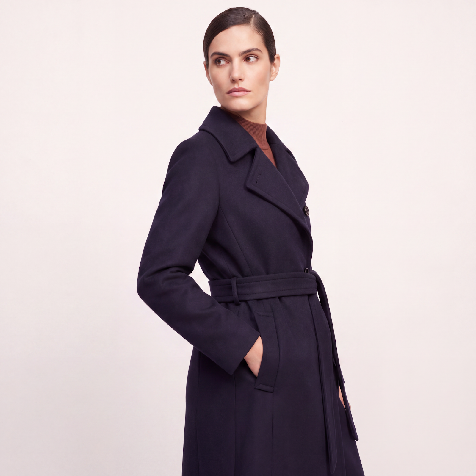 Marylebone Navy Wool Cashmere Coat