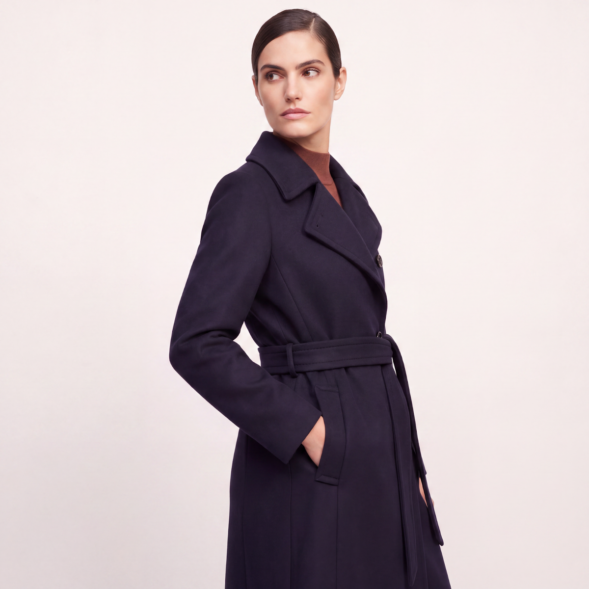 Marylebone Navy Wool Cashmere Coat