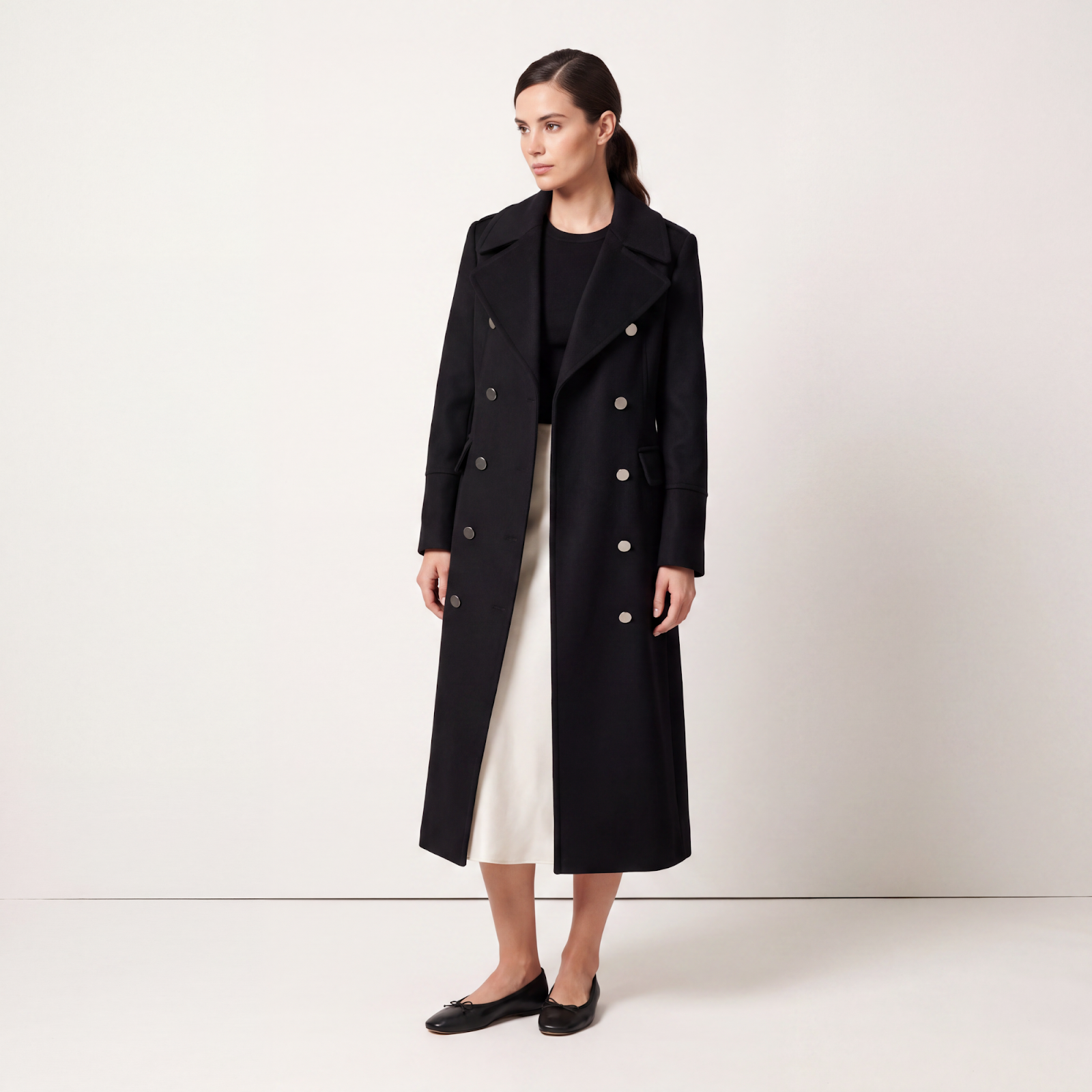 Statement Black Double-Breasted Wool Coat