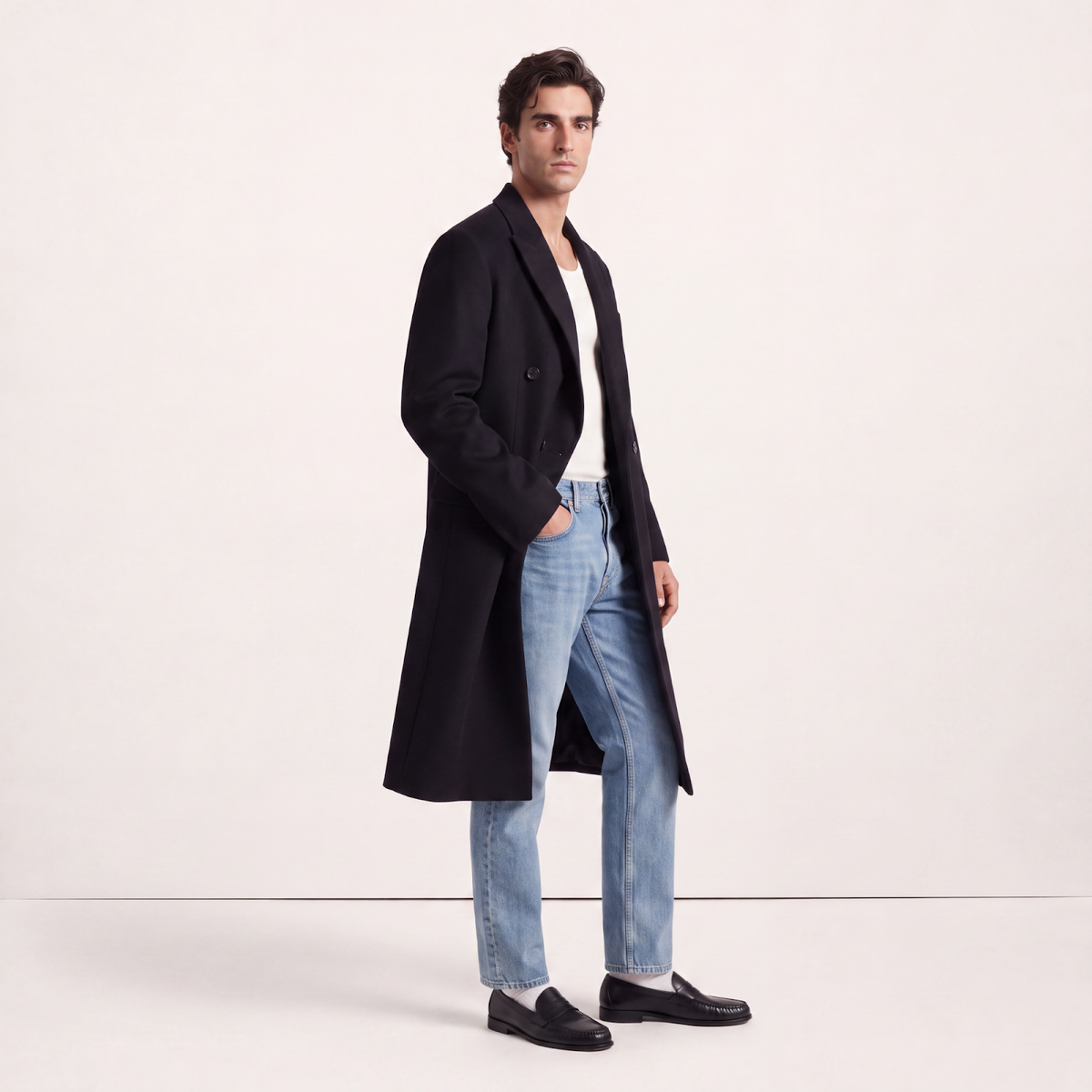 Visconti Black Italian Cashmere Overcoat
