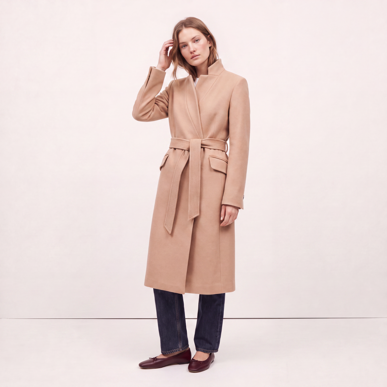 Classic Camel Wool Wrap Coat