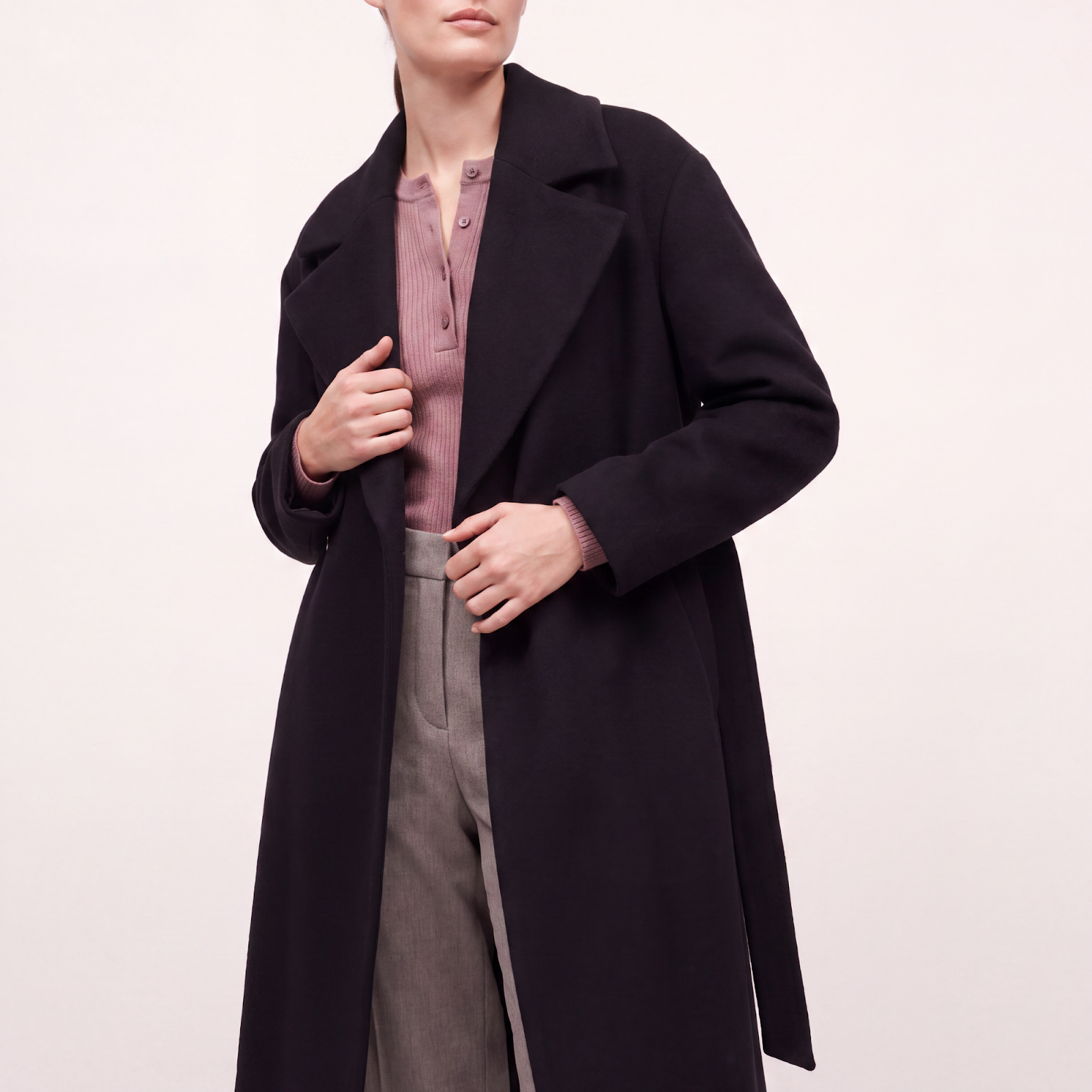 Regent Black Wool Wrap Coat