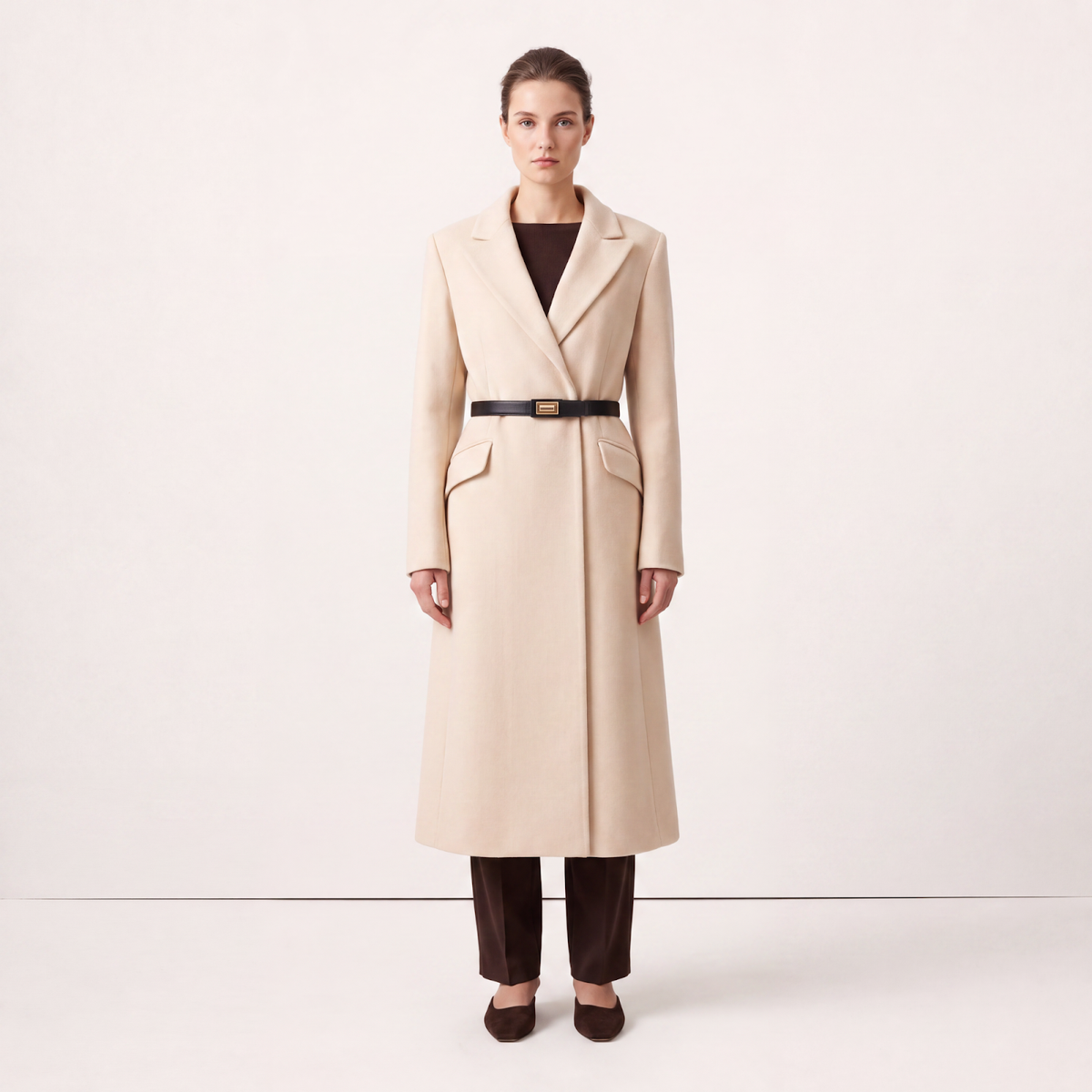 Cream Wool Statement Belt Coat