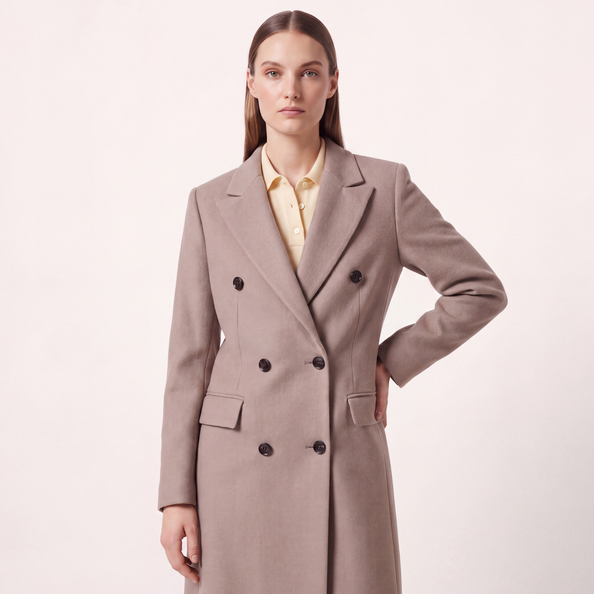 High Side Slits Taupe Wool Coat