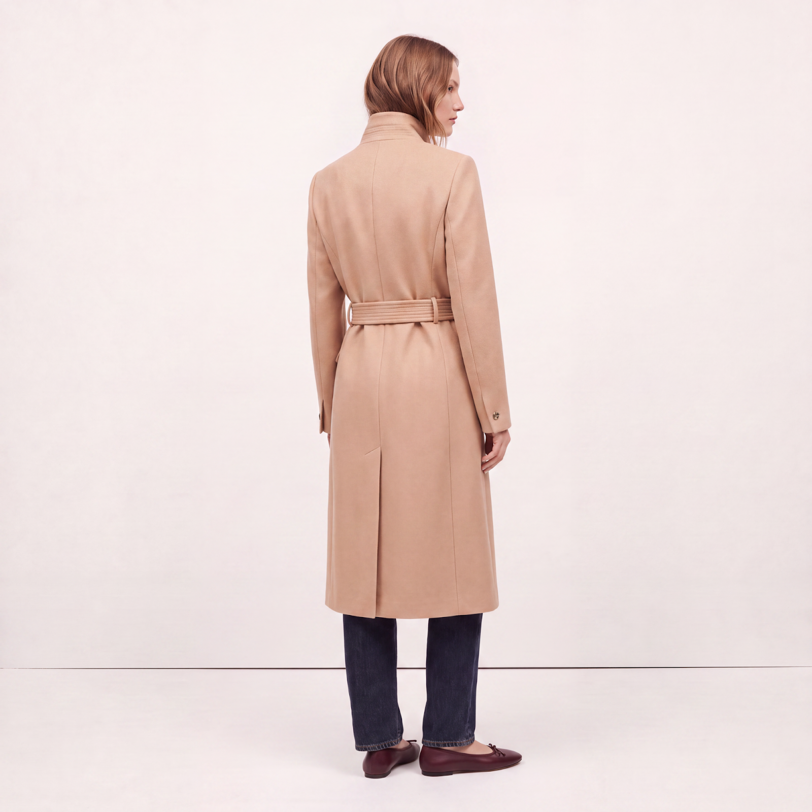Classic Camel Wool Wrap Coat
