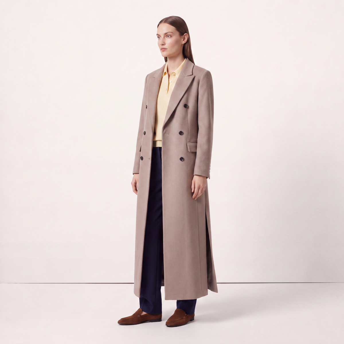 High Side Slits Taupe Wool Coat