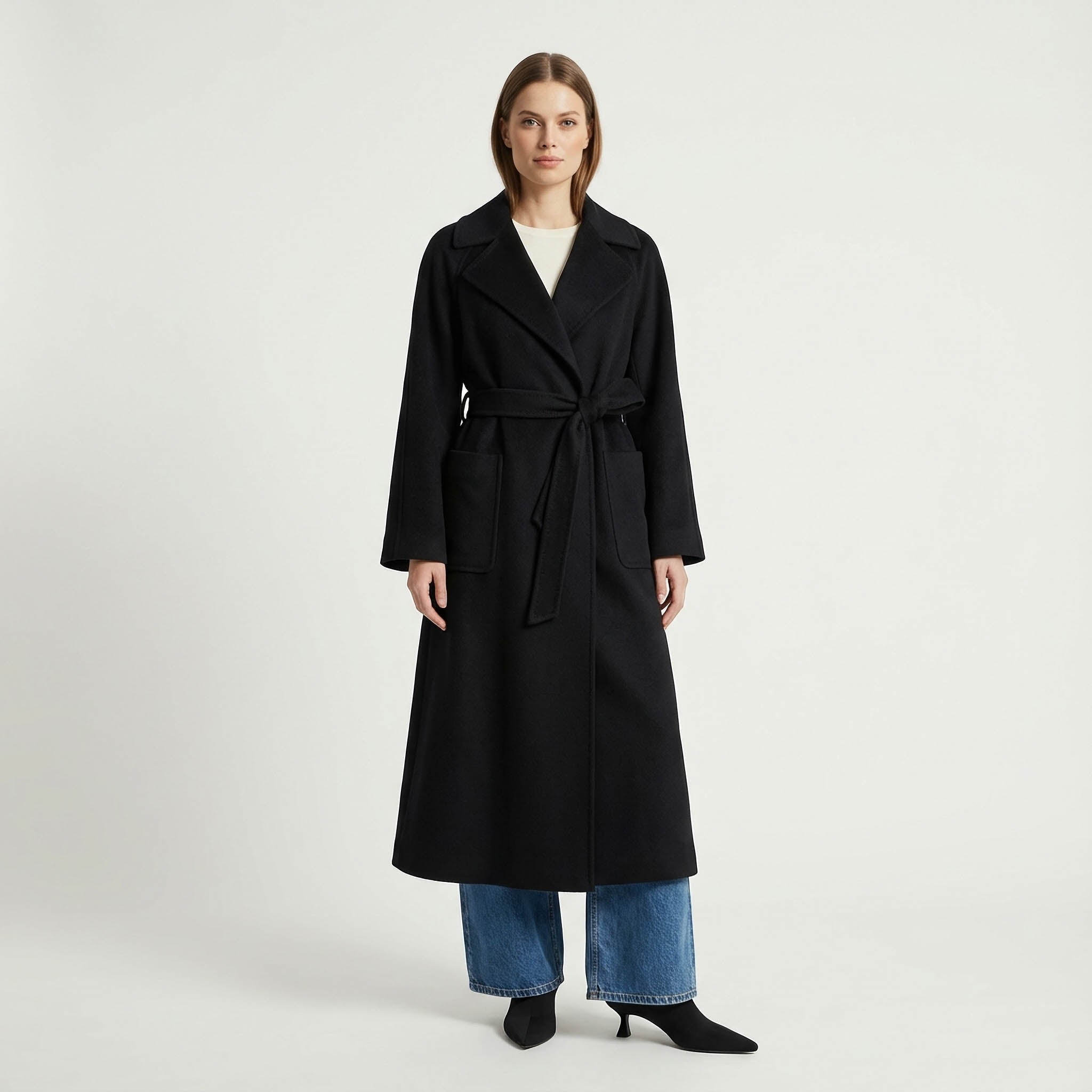 Luna Kiyora 100% ren italiensk kashmir lang frakke - sort