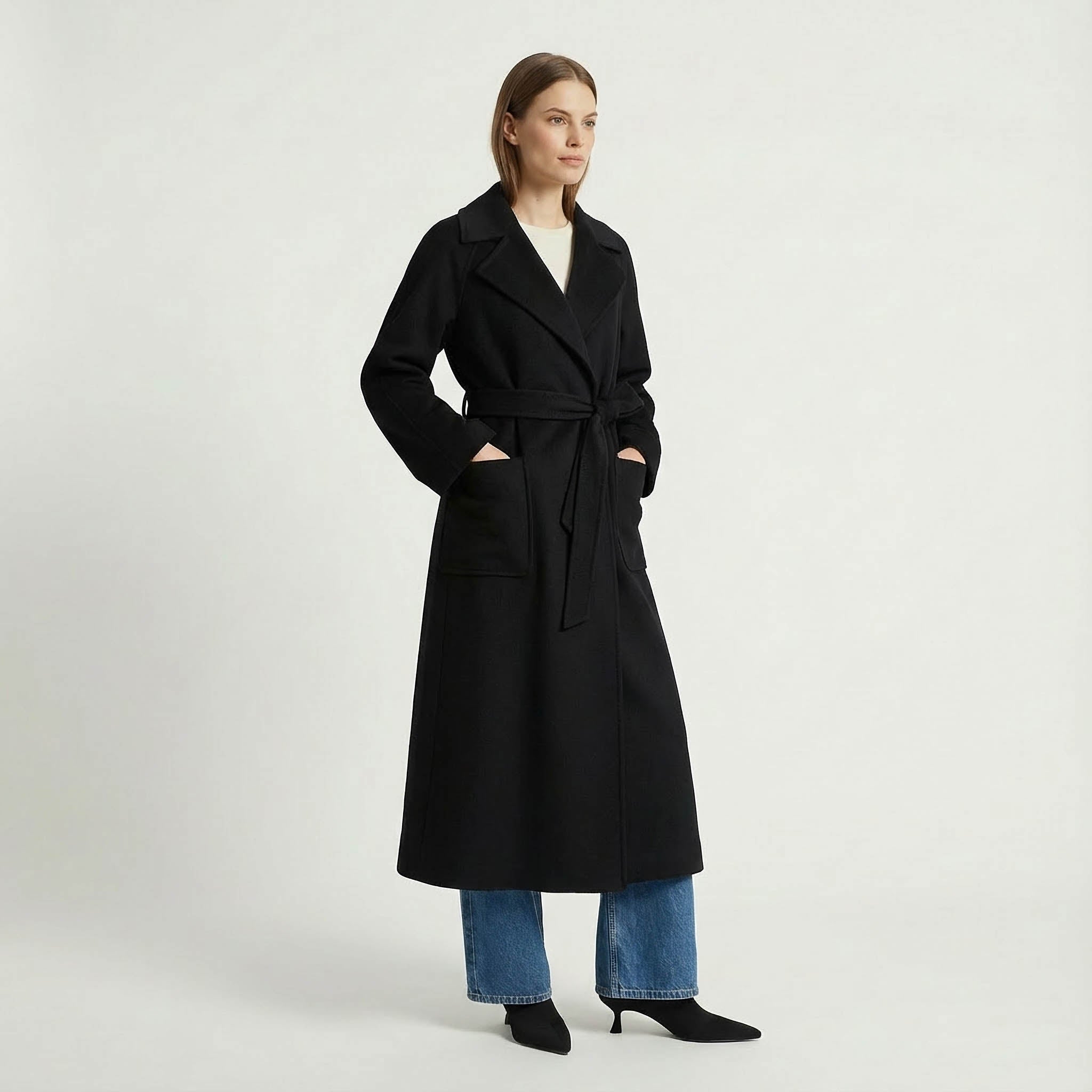 Luna Kiyora 100% Pure Italian Cashmere Long Coat - Black