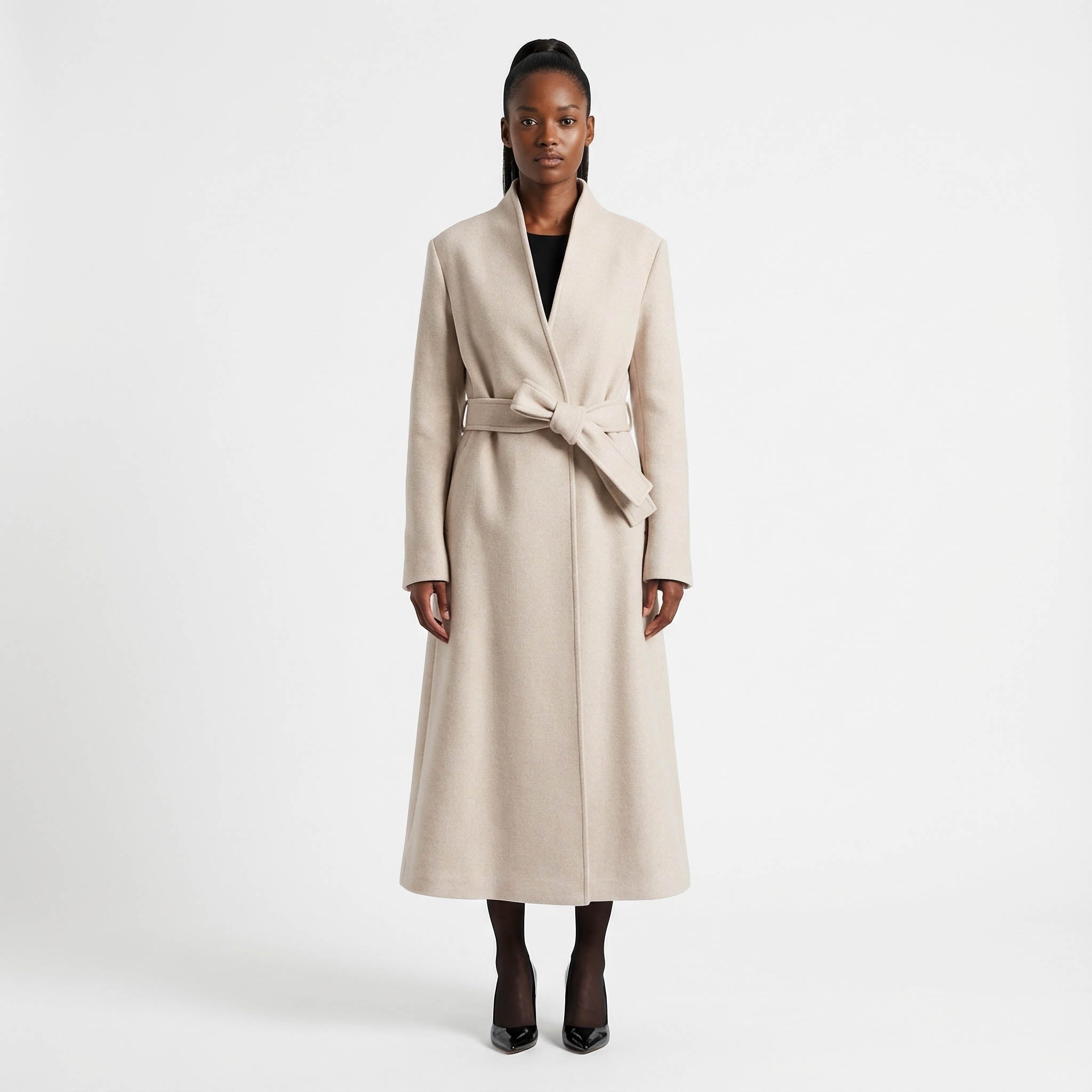 Victoria Oatmeal Romantic Skræddersyet uldnederdel med høj hals