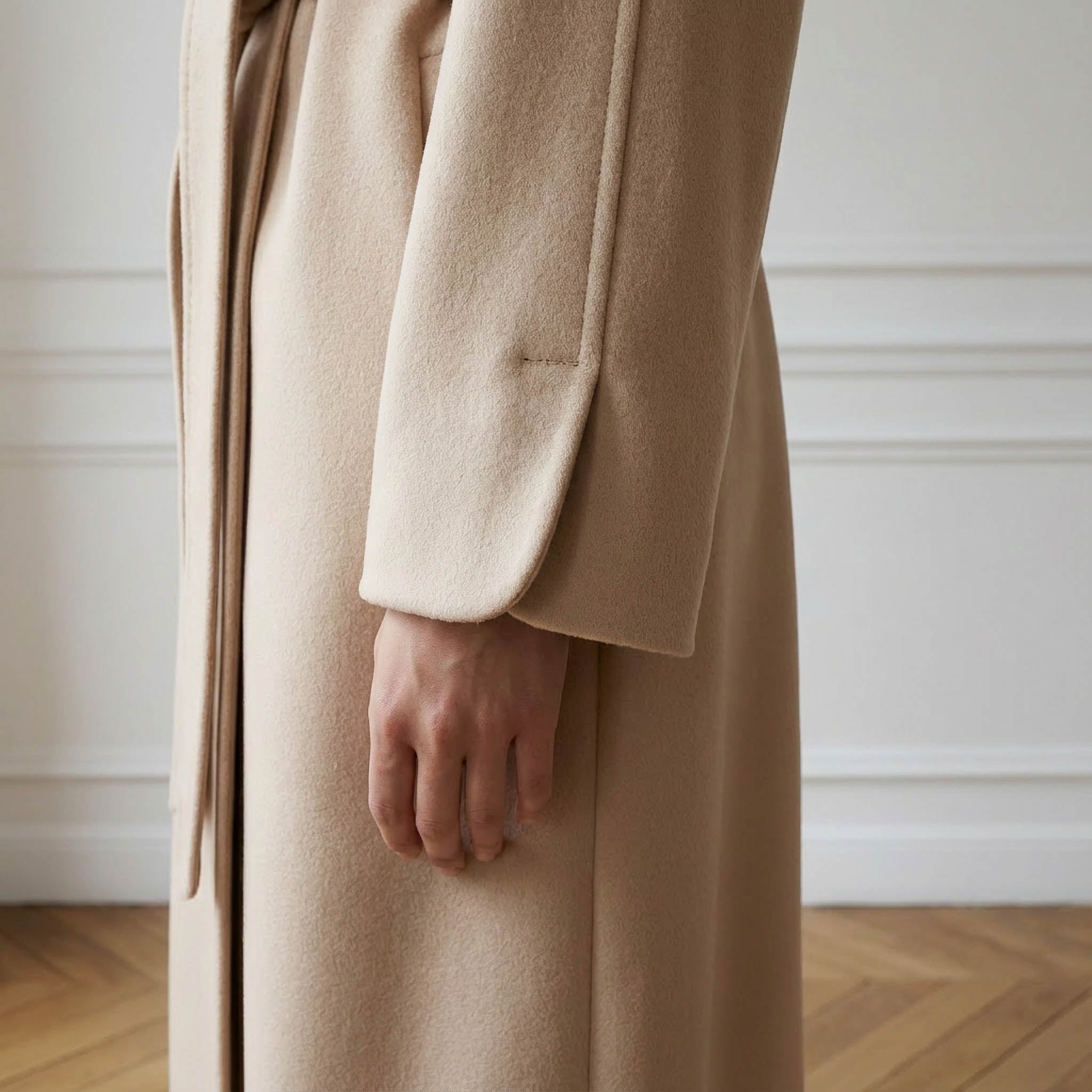 Cricket Pale Cream Pure Cashmere Coat | Funnel Collar & Belted Design