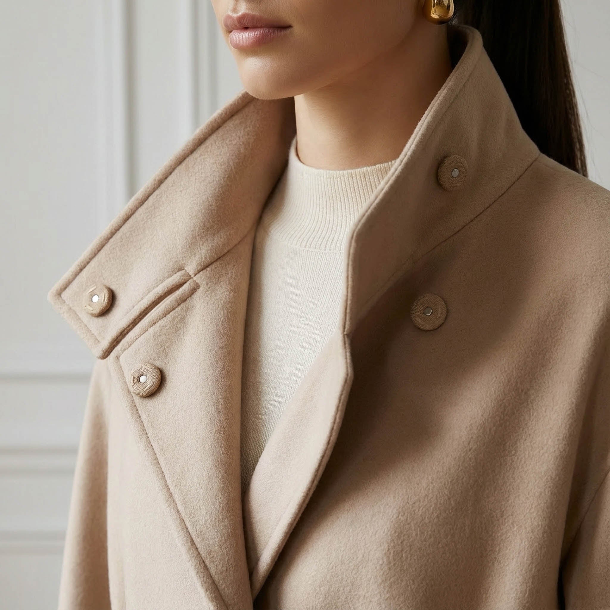 Cricket Lys Creme Ren Kasmir Frakke | Tragtkrave & Bælte Design