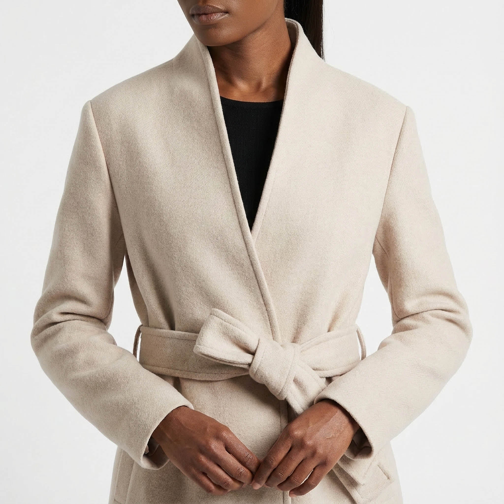 Victoria Oatmeal Romantic High neck  wool tailored flare skirt