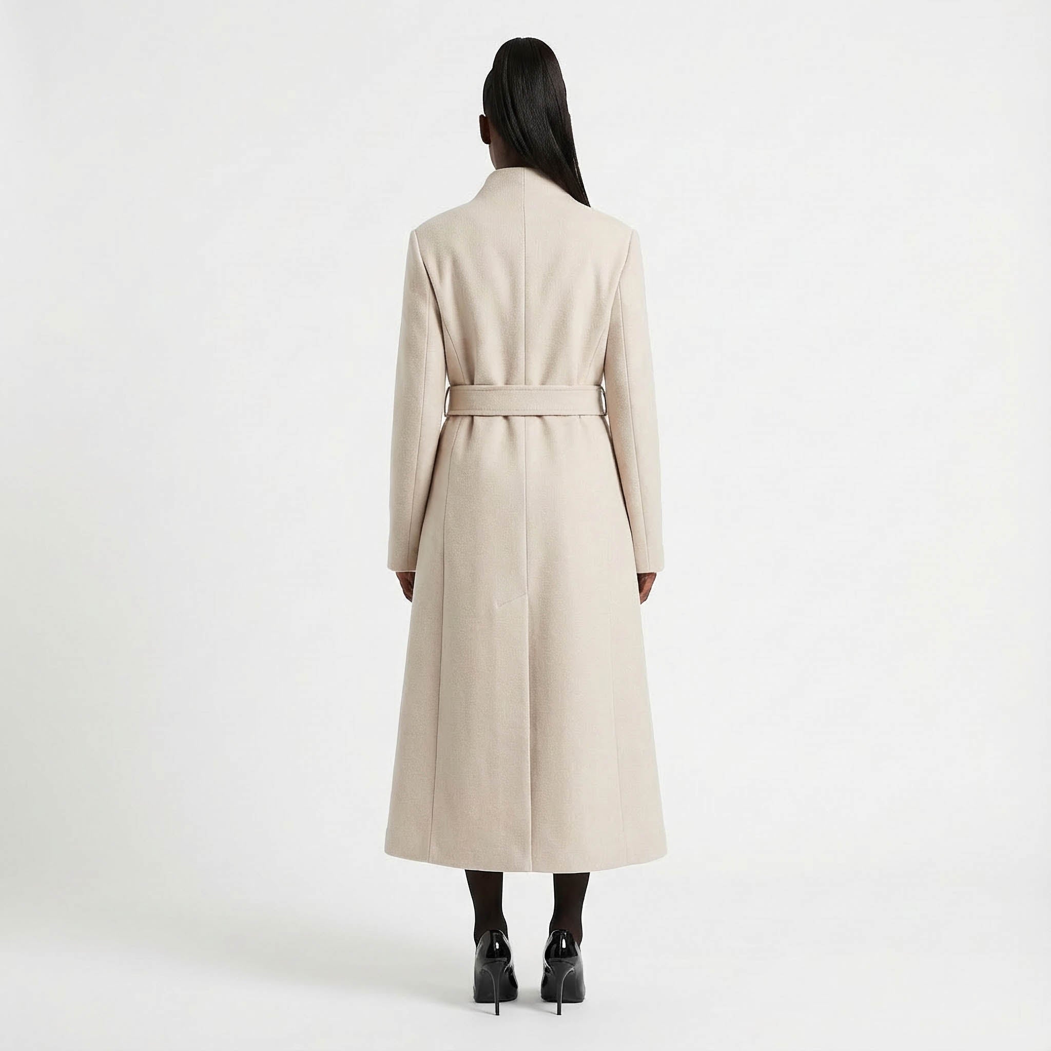 Victoria Oatmeal Romantic High neck  wool tailored flare skirt