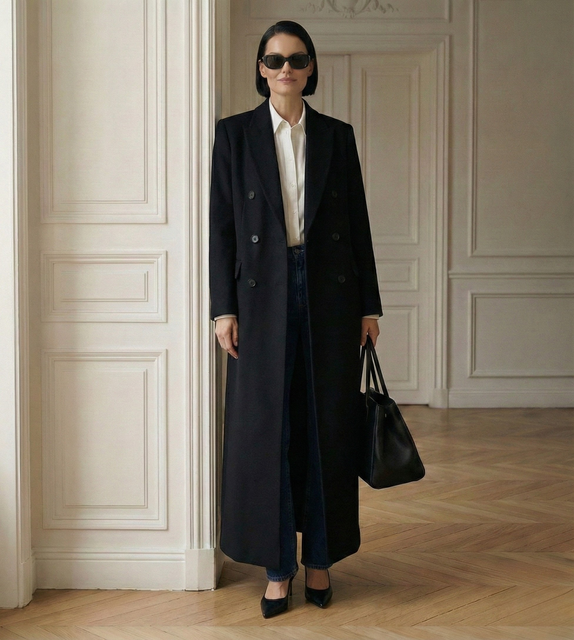 The Noir Signature: Full-Length 100% Cashmere Tailored Coat