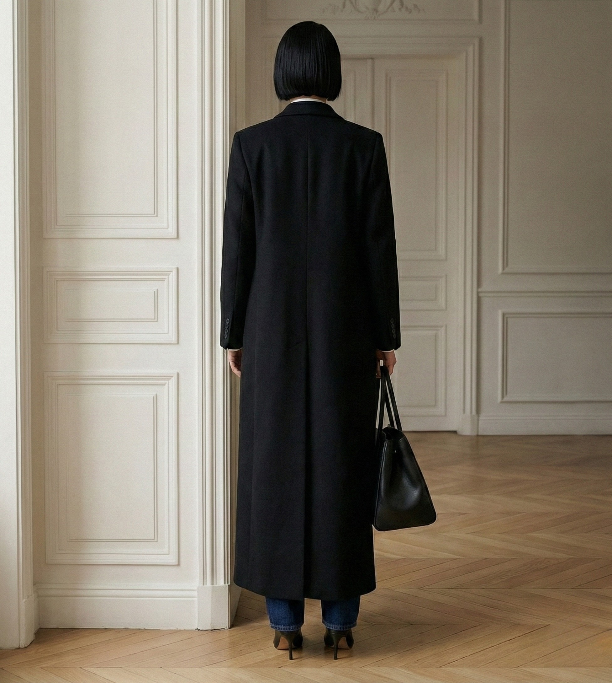 The Noir Signature: Full-Length 100% Cashmere Tailored Coat