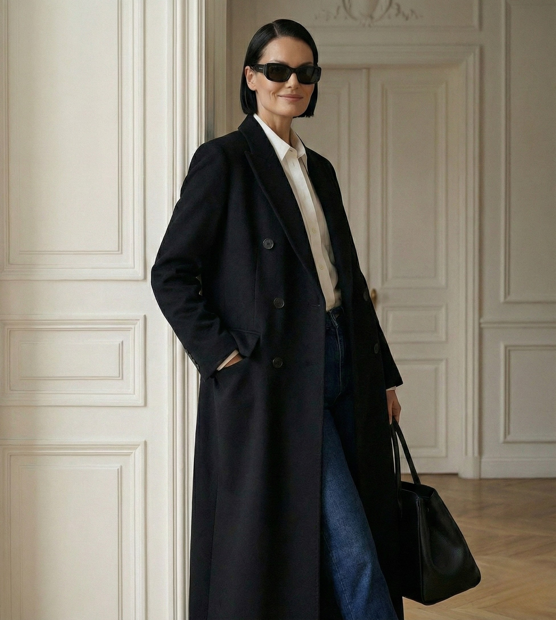 The Noir Signature: Full-Length 100% Cashmere Tailored Coat