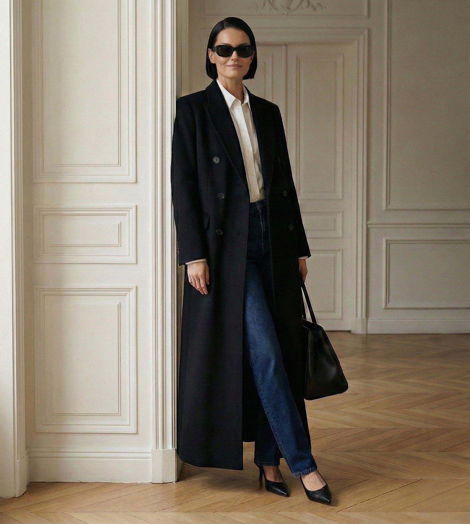 The Noir Signature: Full-Length 100% Cashmere Tailored Coat