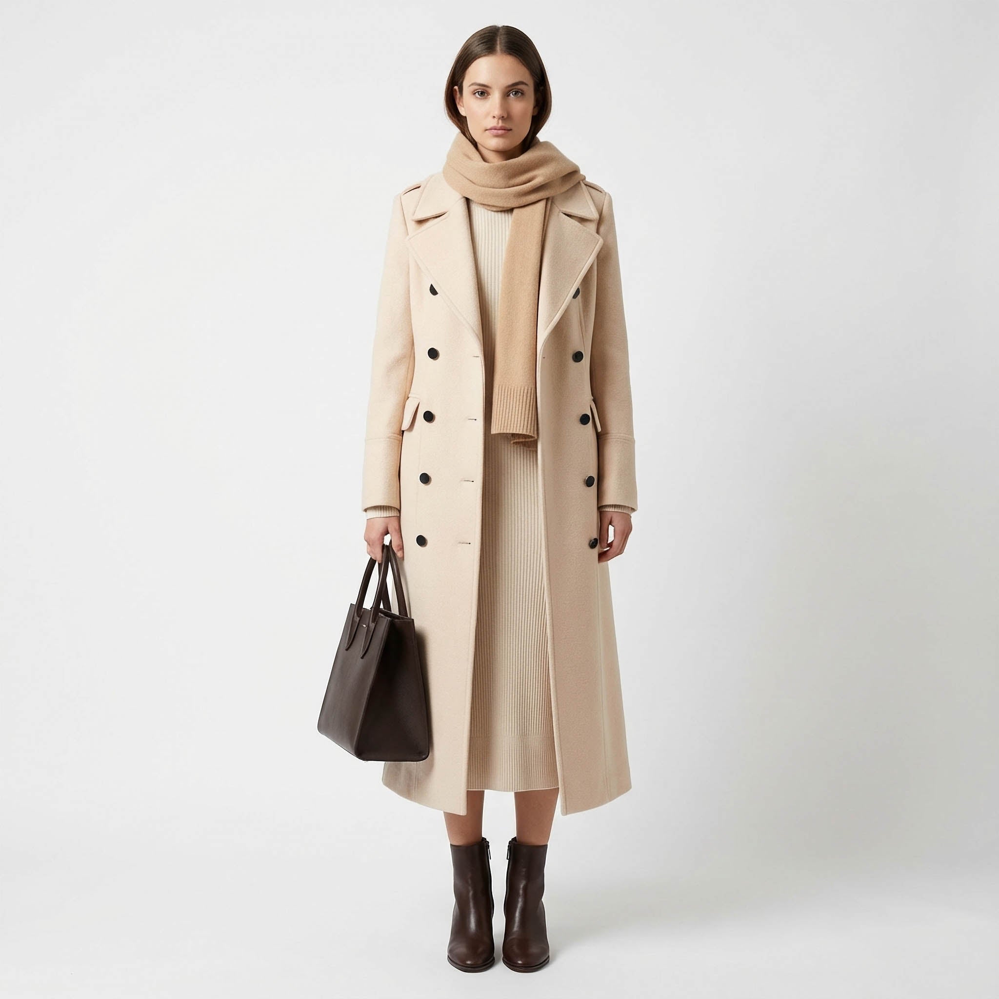 Aurelia Cream Wool Coat | Double-Breasted Longline Outerwear