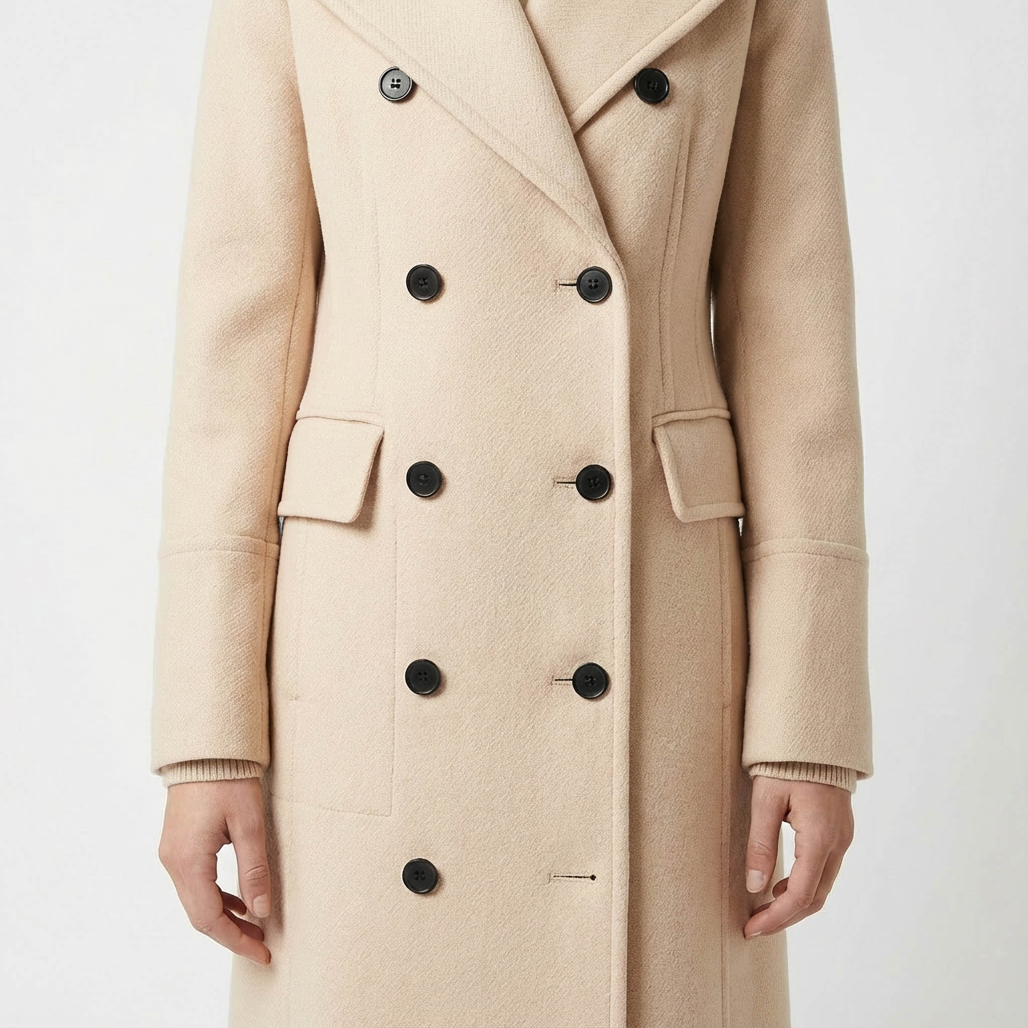 Aurelia Cream Wool Coat | Double-Breasted Longline Outerwear