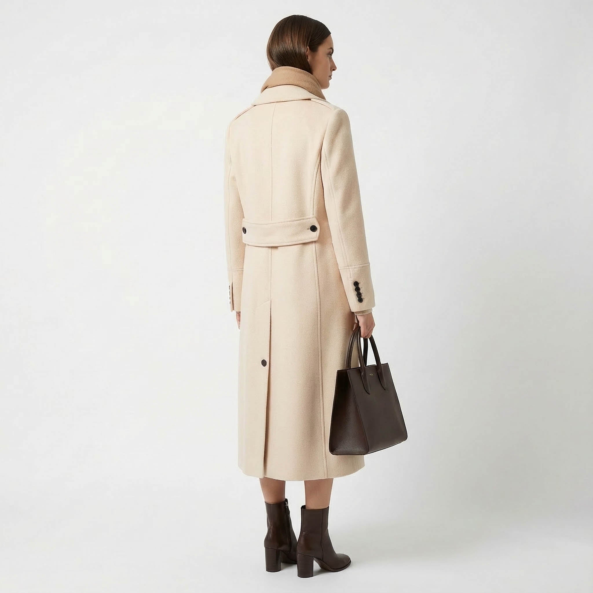 Aurelia Cream Wool Coat | Double-Breasted Longline Outerwear
