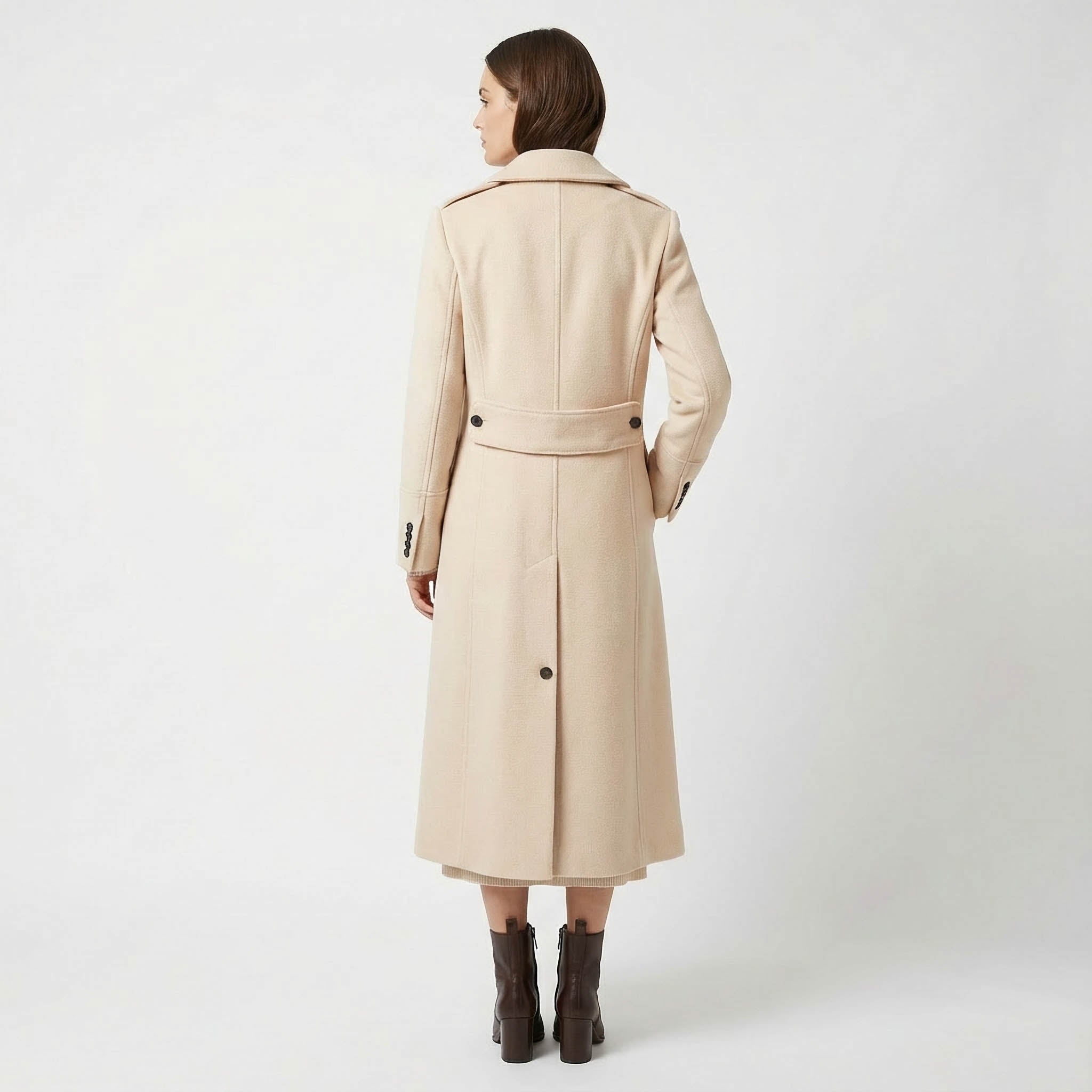 Aurelia Cream Wool Coat | Double-Breasted Longline Outerwear