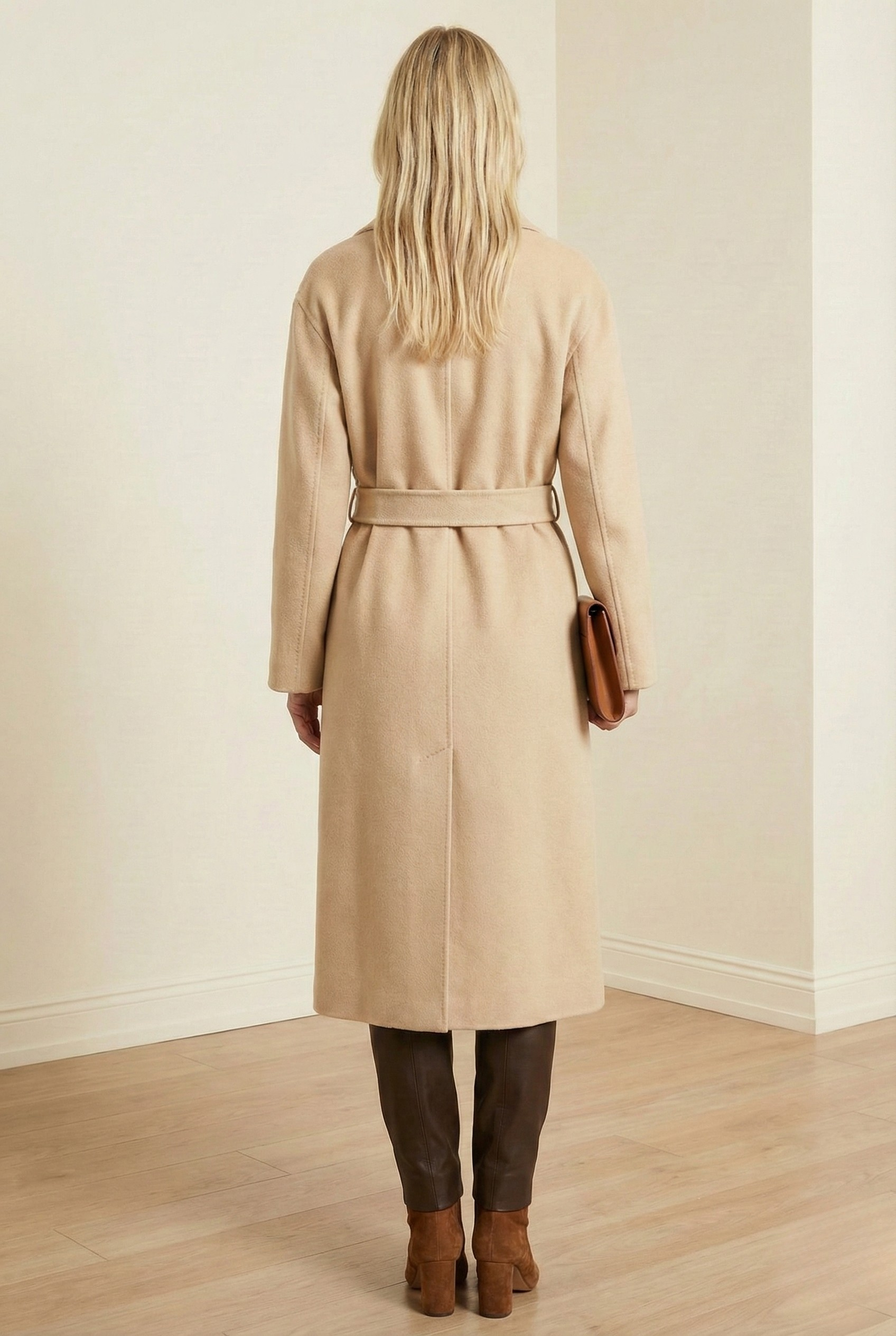 Clara Premium Pure Cashmere Camel Coat | Women's Long Belted Wrap Coat