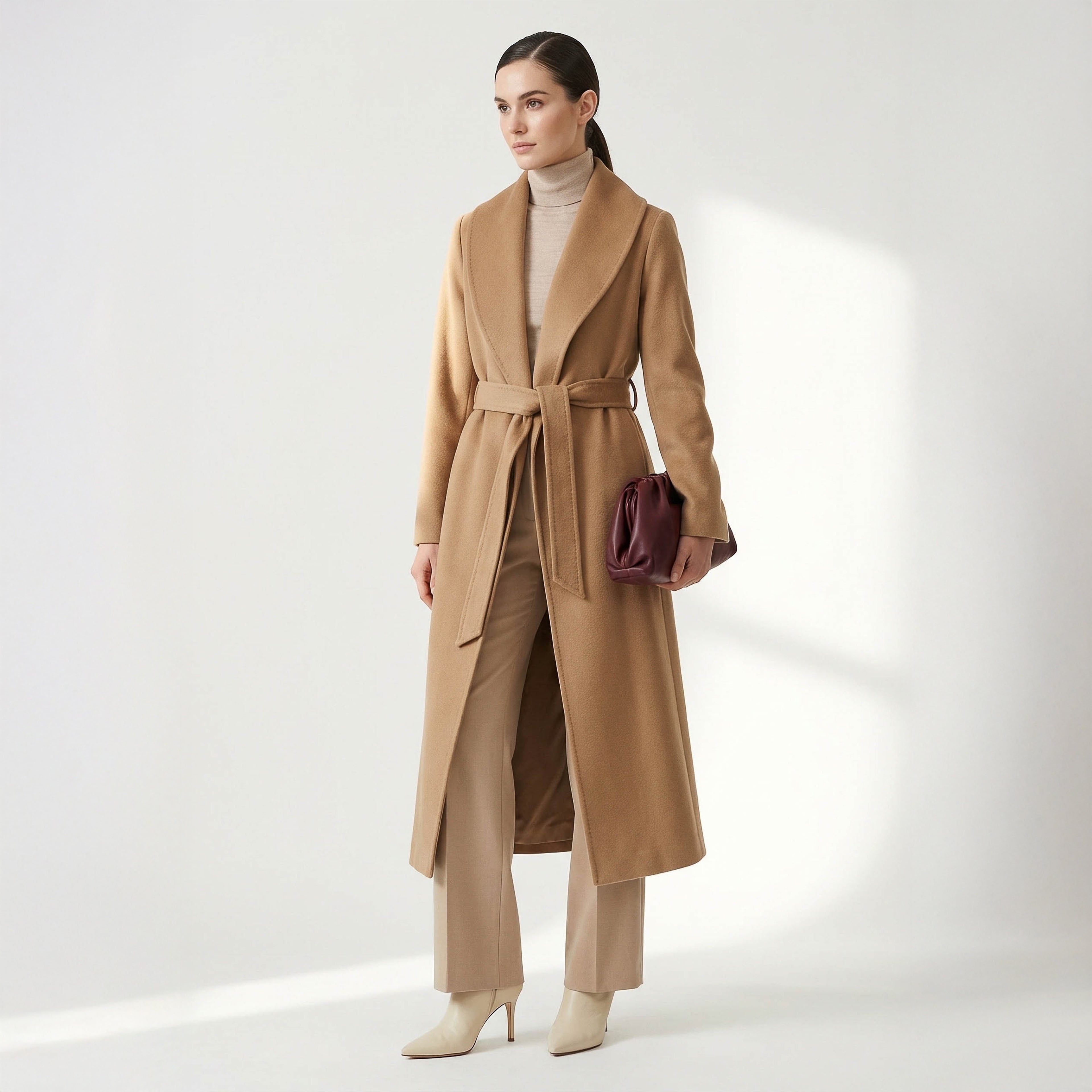 Crown Pure Cashmere Coat | Luxury Camel Wrap Coat