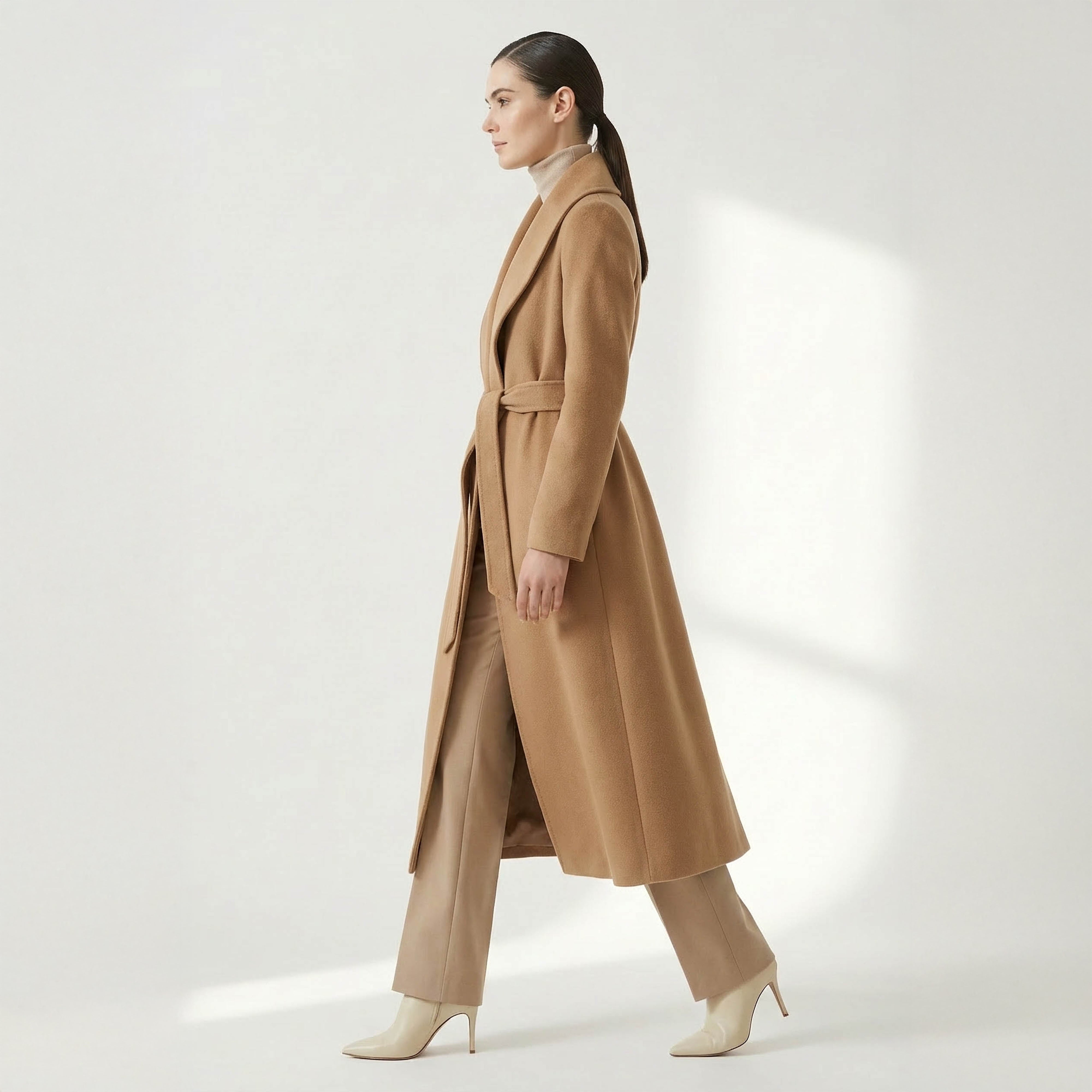 Crown Pure Cashmere Coat | Luxury Camel Wrap Coat