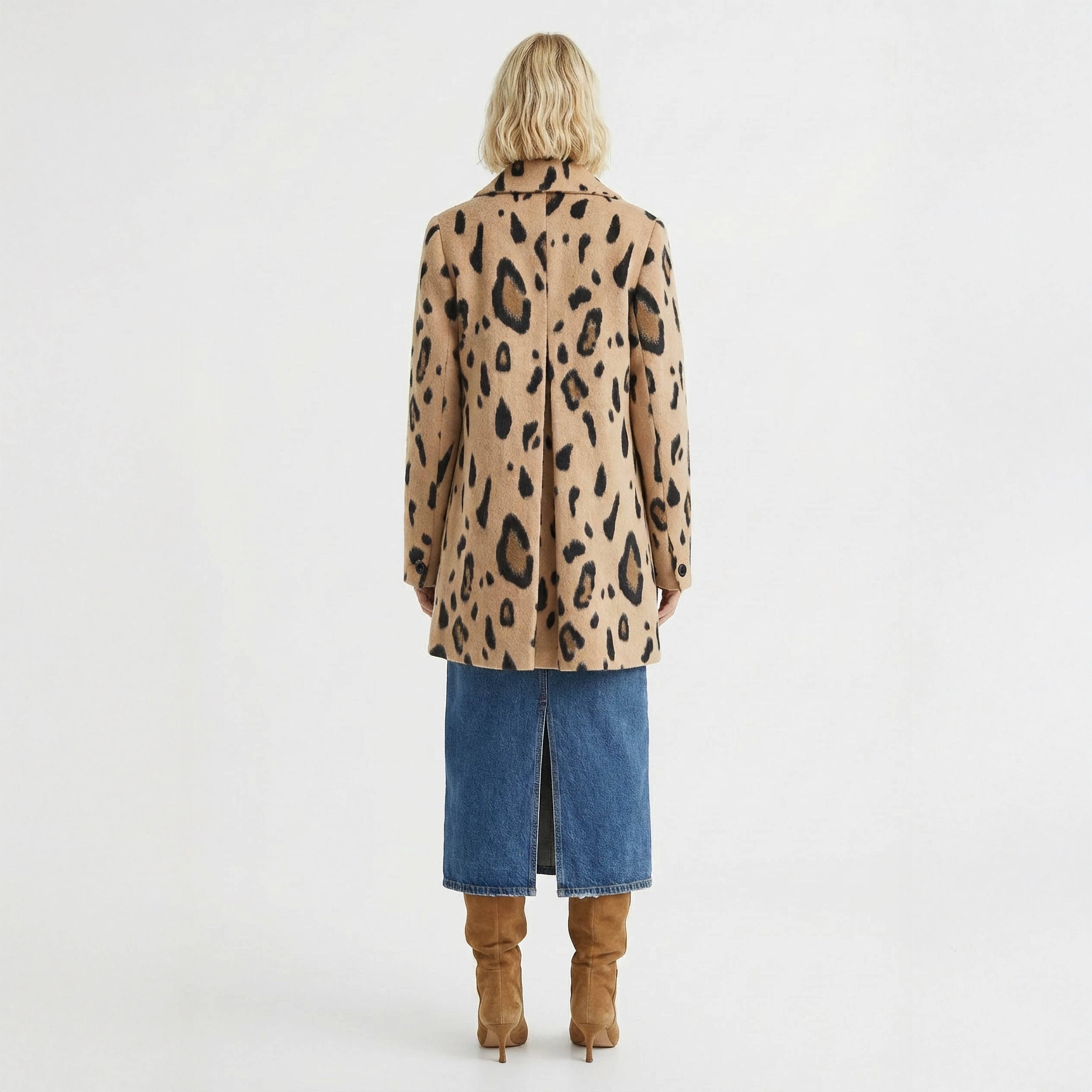 Chic Leopard Print Wool Blend Mini Coat / Structured Jacket