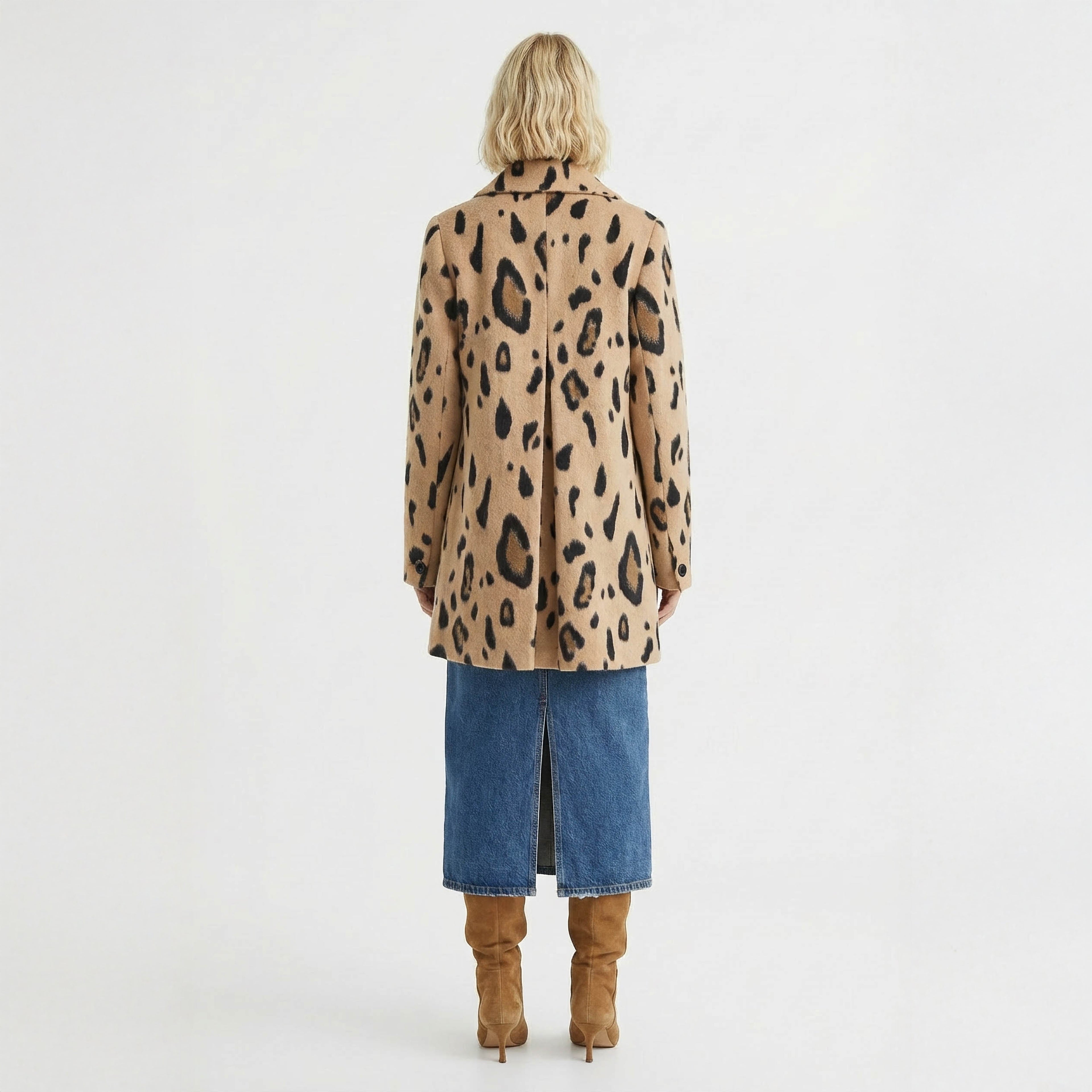 Chic Leopard Print Wool Blend Mini Coat / Structured Jacket