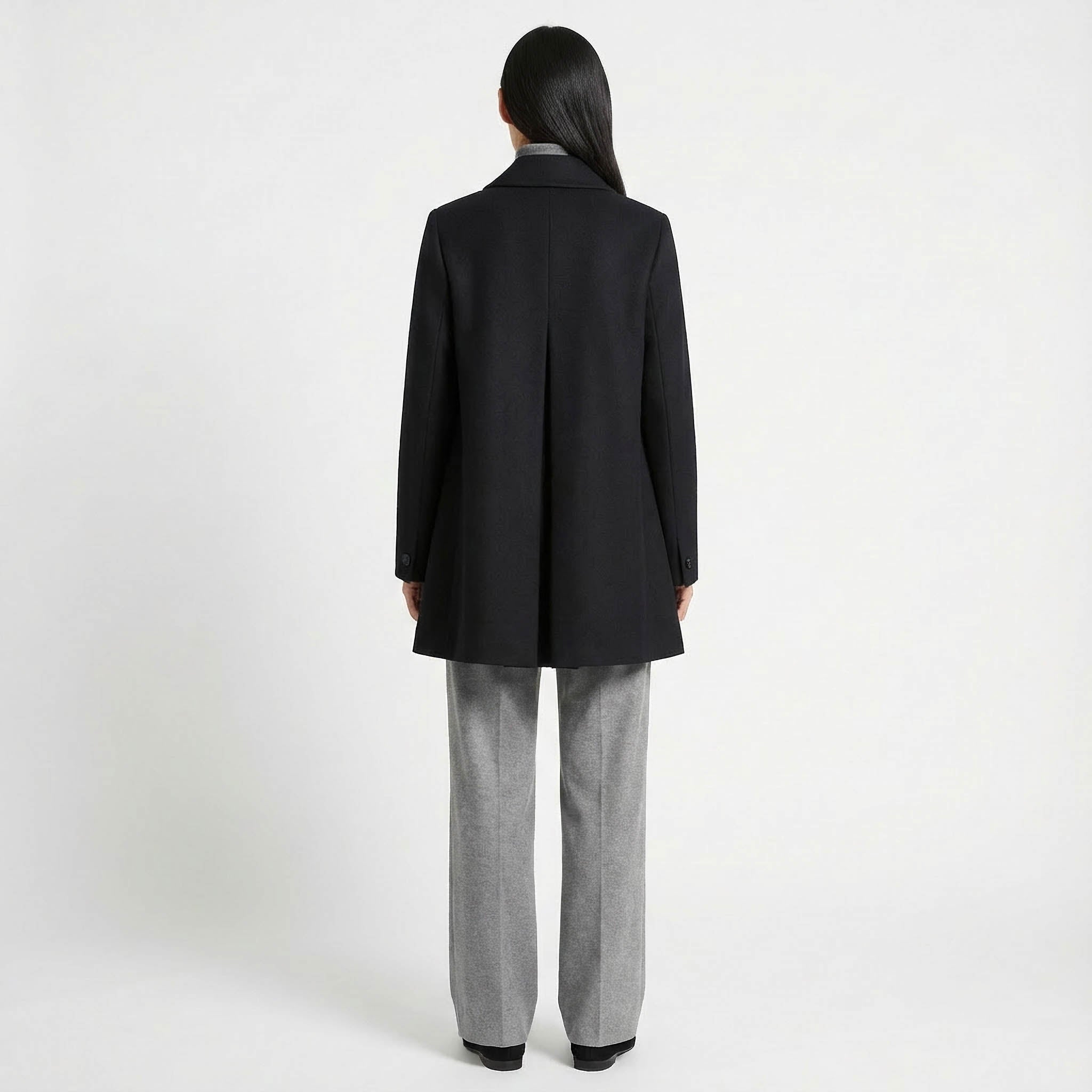 Classic Black Single-Breasted Wool Blend Car Coat