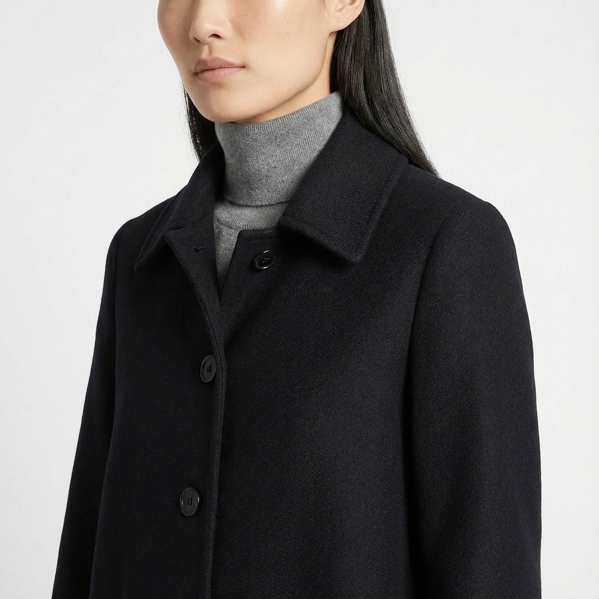 Classic Black Single-Breasted Wool Blend Car Coat