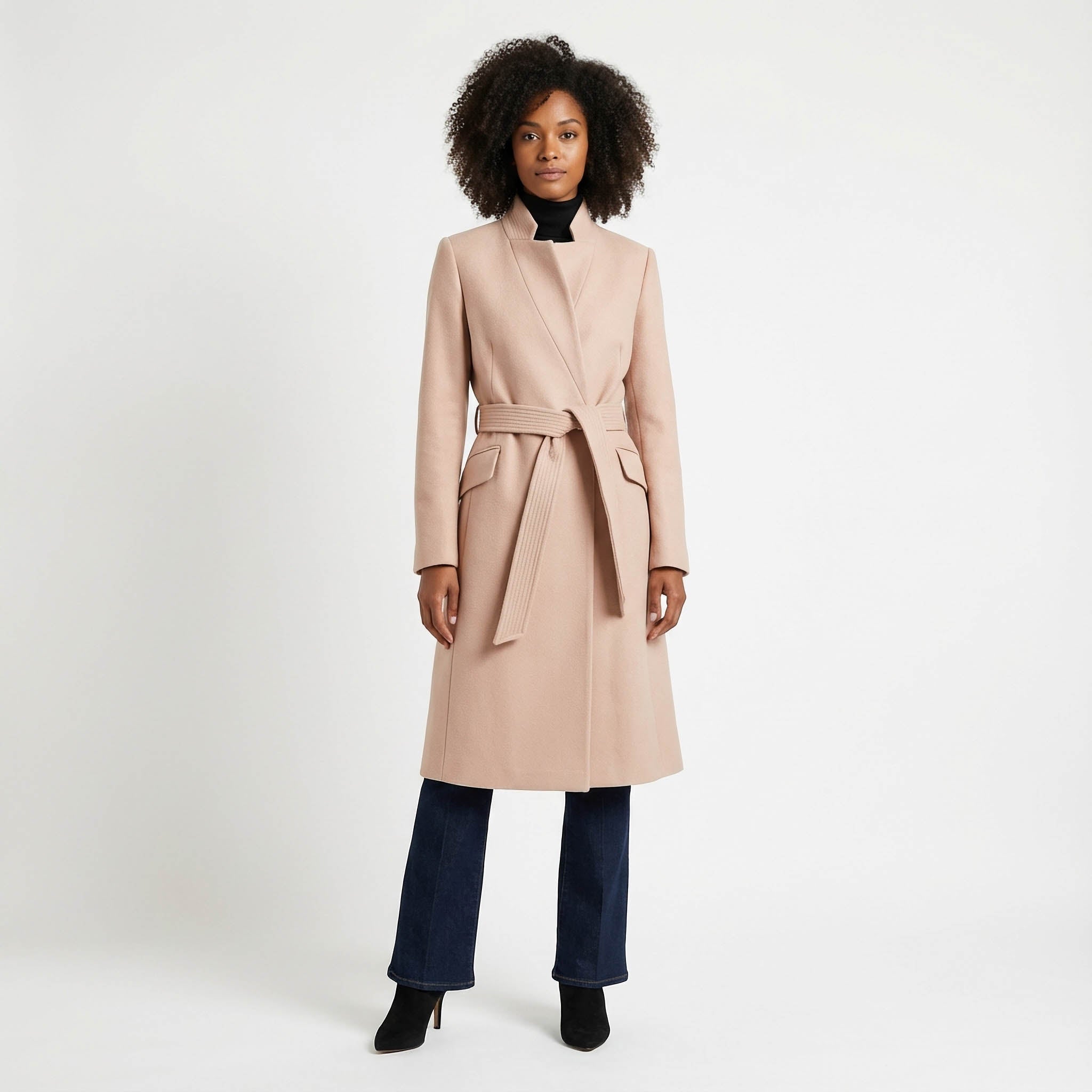 Classic Camel Wool Wrap Coat with Belt