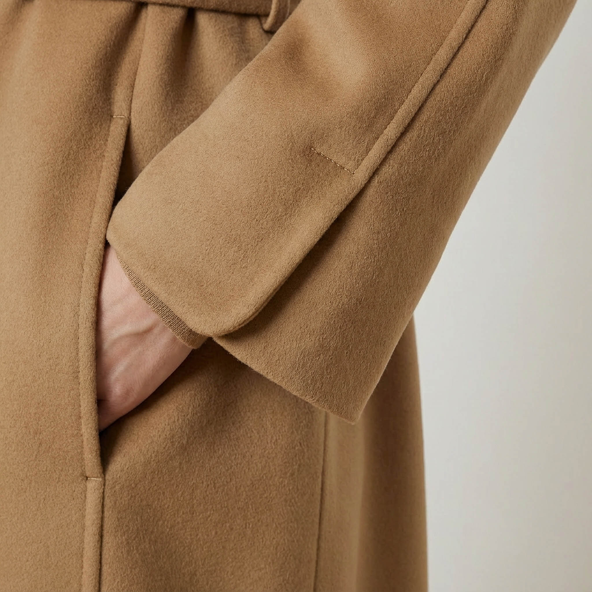 Cricket Cashmere Coat | Luxury Camel Wrap Coat with Stand Collar