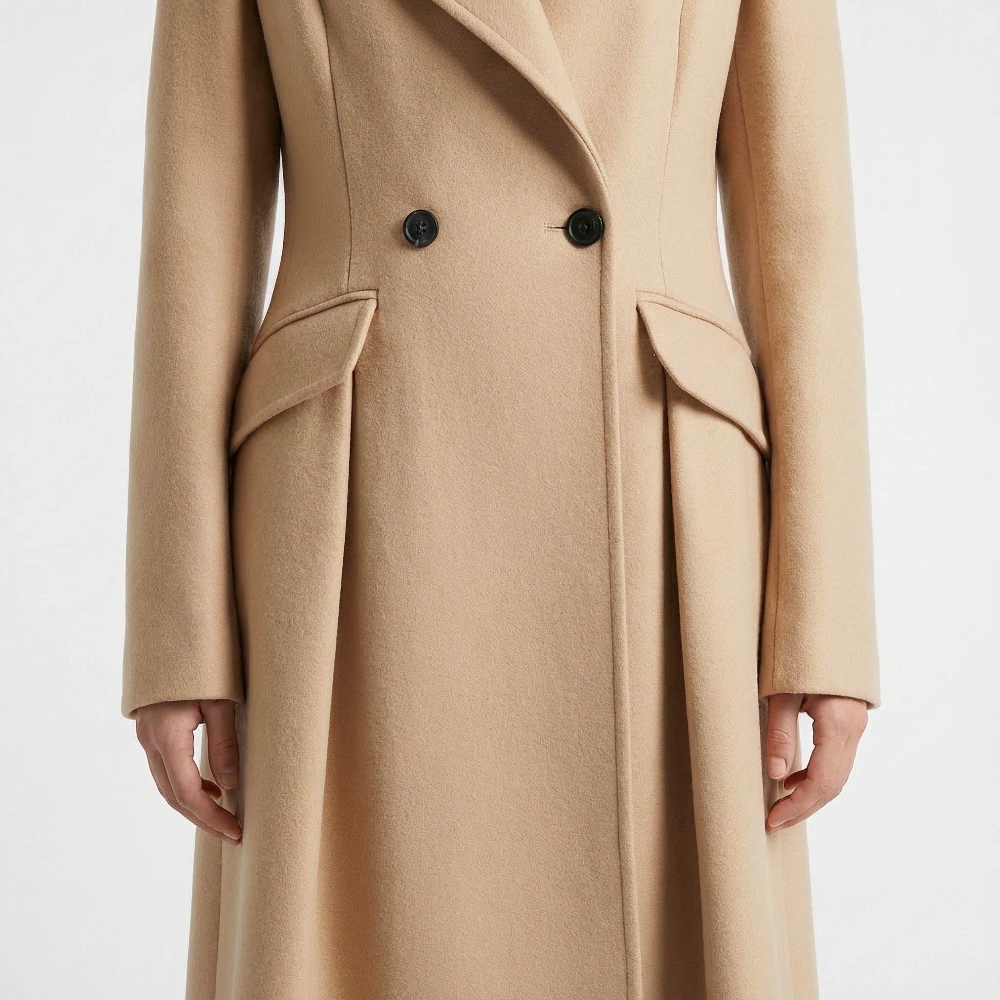 Dramatic Pleated A-Line Maxi Coat in Luxury Wool Blend