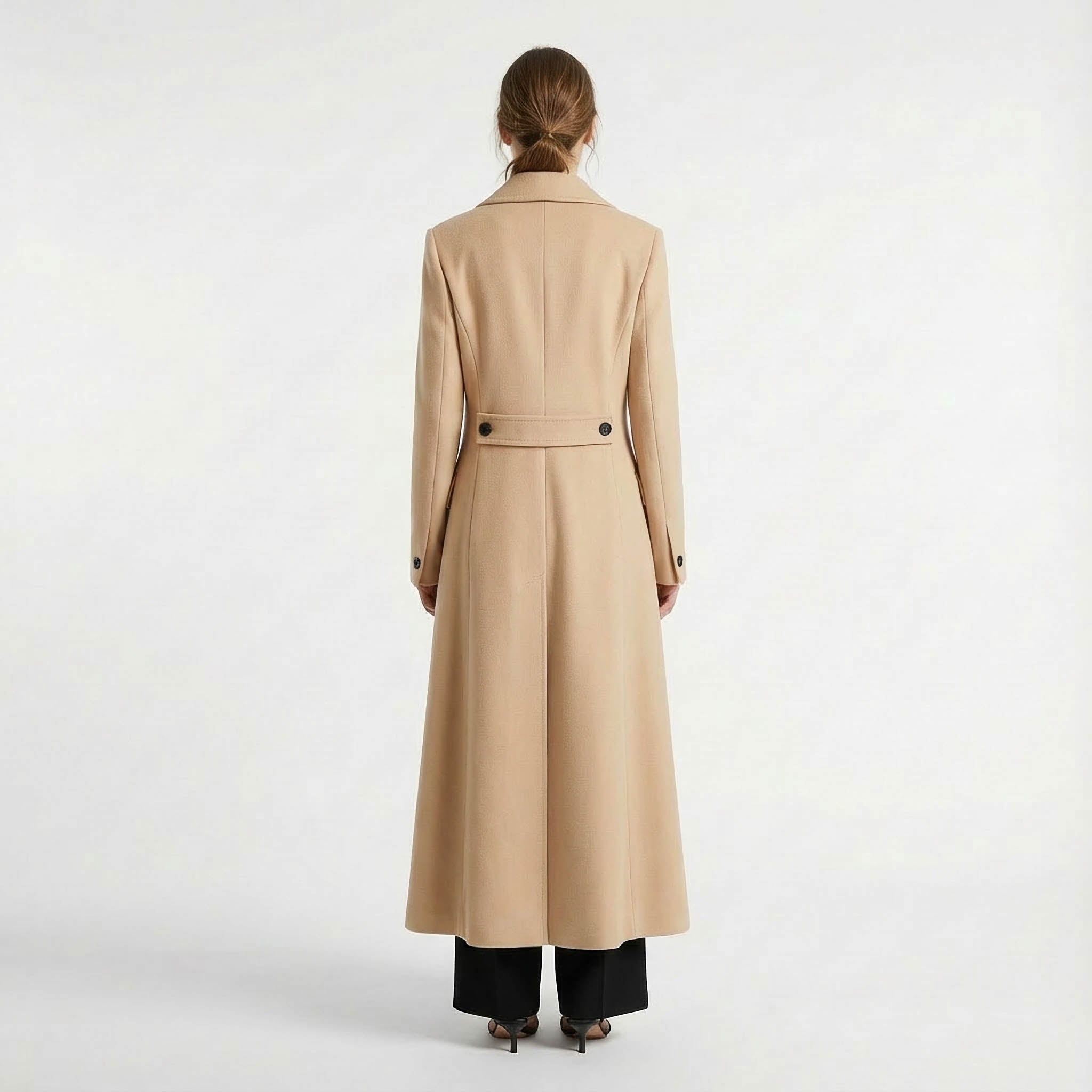 Dramatic Pleated A-Line Maxi Coat in Luxury Wool Blend