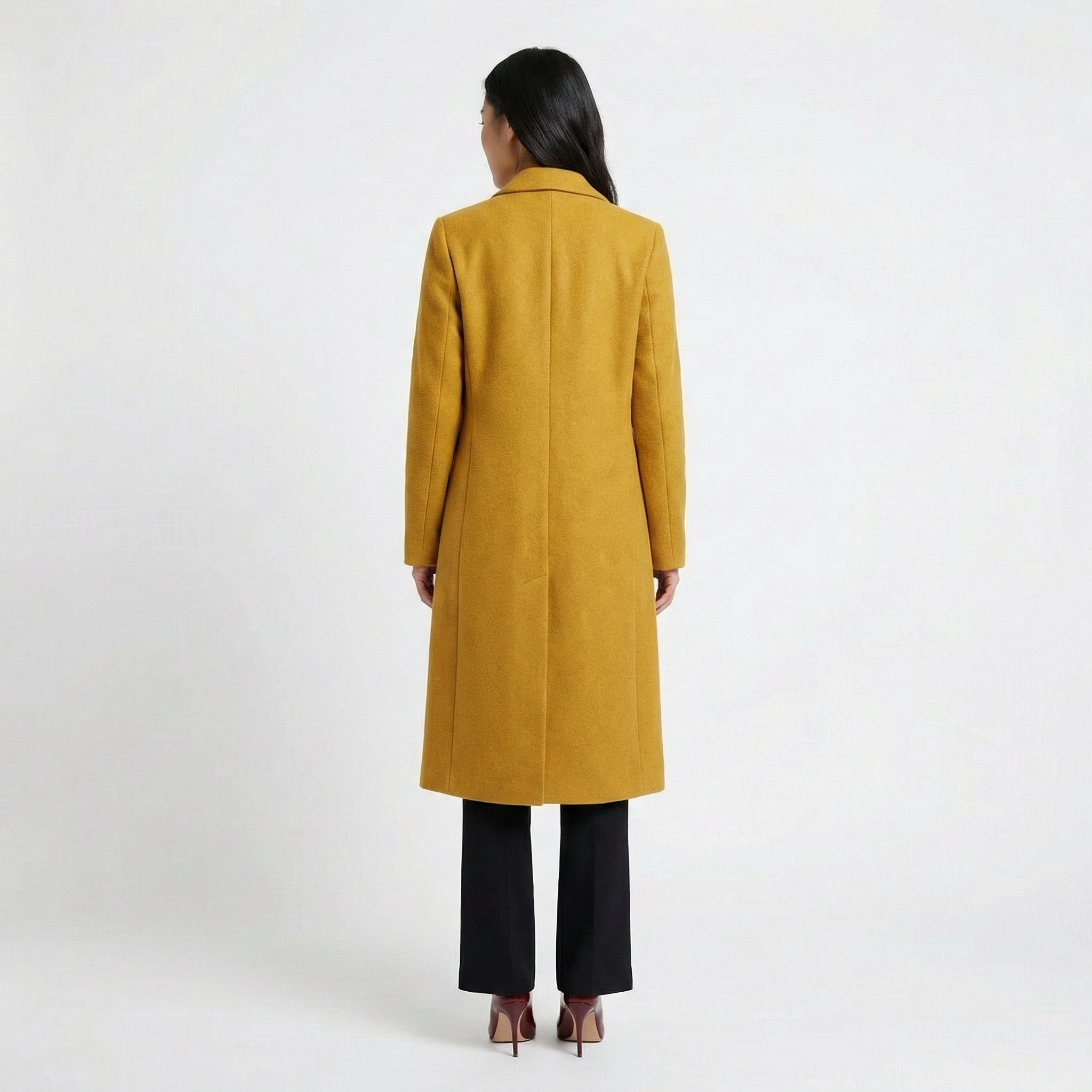 The Hampstead | 100% ren jungfrulig ull enkelknäppt skräddarsydd kappa - senap