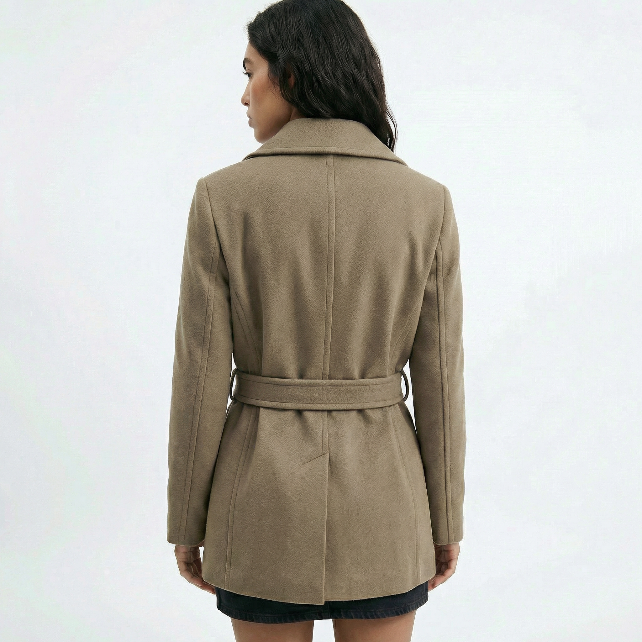 The Shoreditch | Premium Virgin Wool & Cashmere Belted Short Coat - Dusty Olive