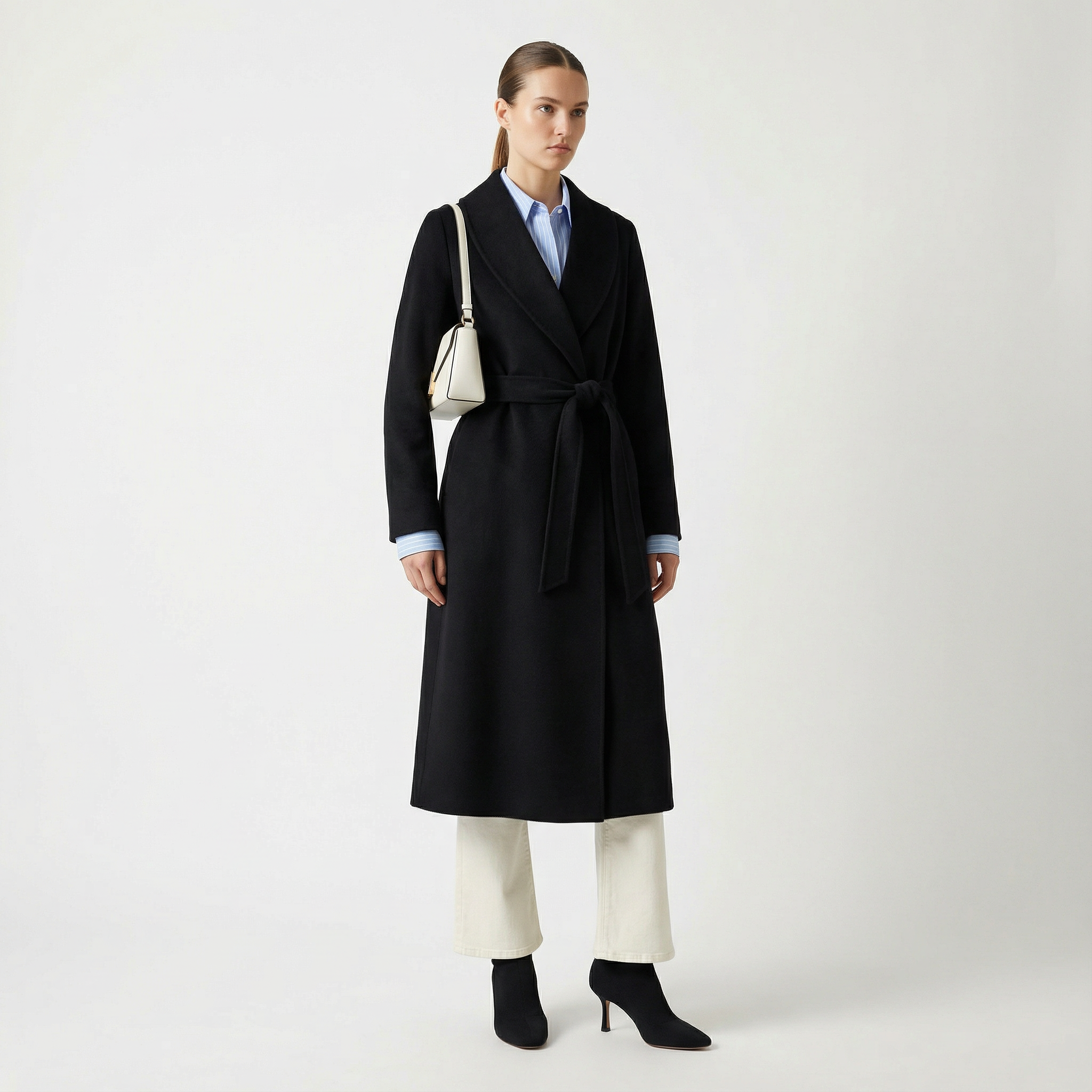 Crown Pure Cashmere Coat | Luksus sort omslagsfrakke