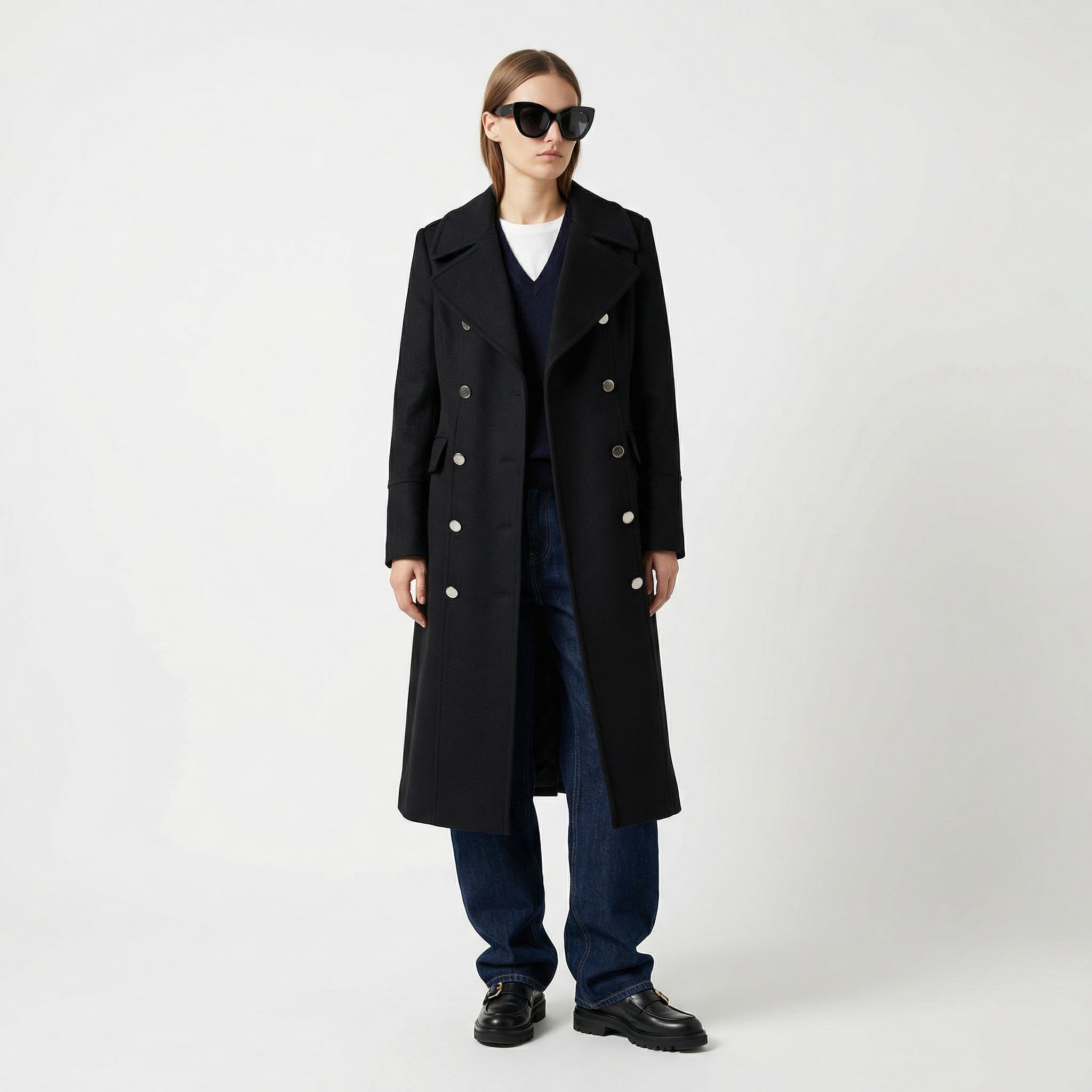 Statement Black Double-Breasted Wool Coat