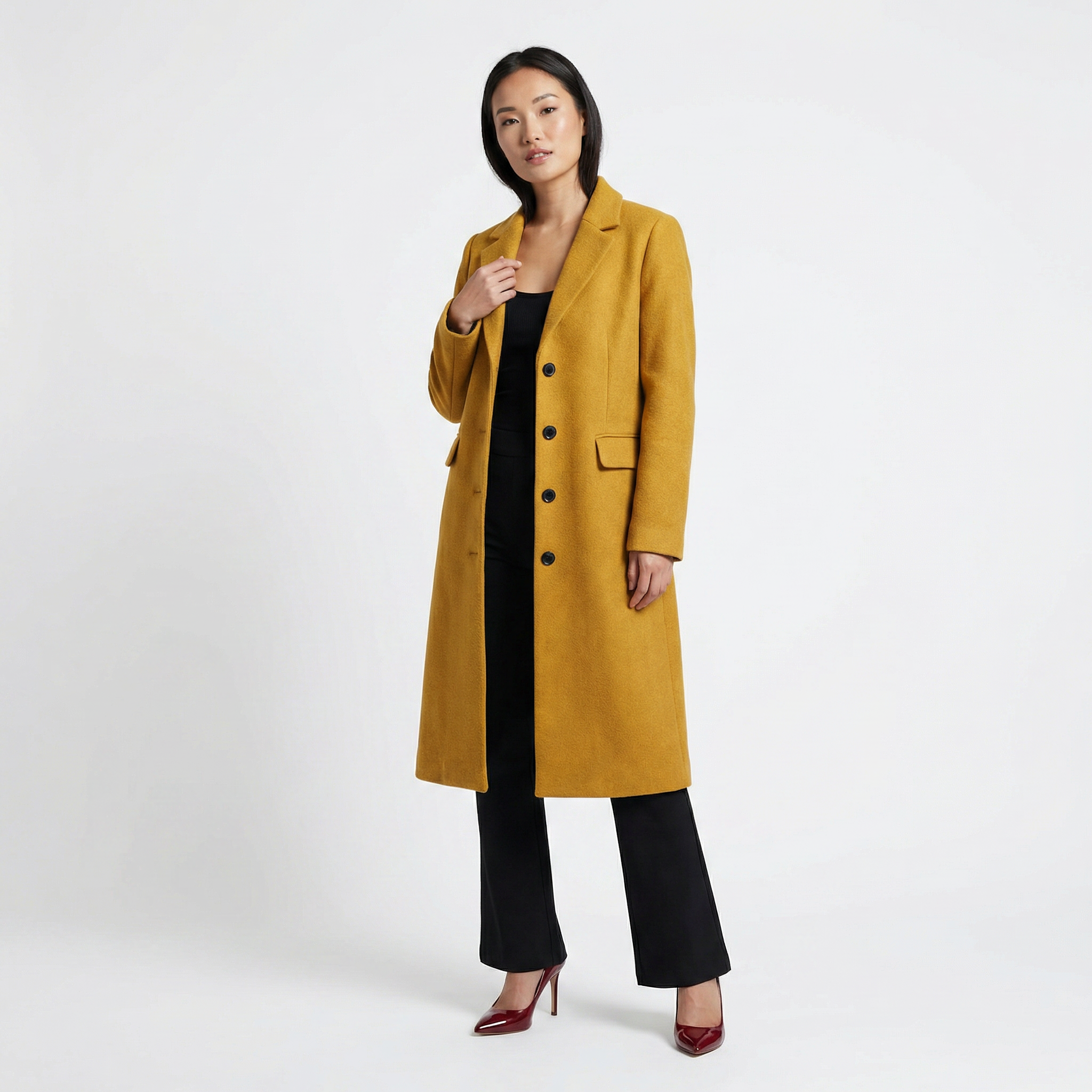 The Hampstead | 100% Pure Virgin Wool Single-Breasted Tailored Coat - Mustard