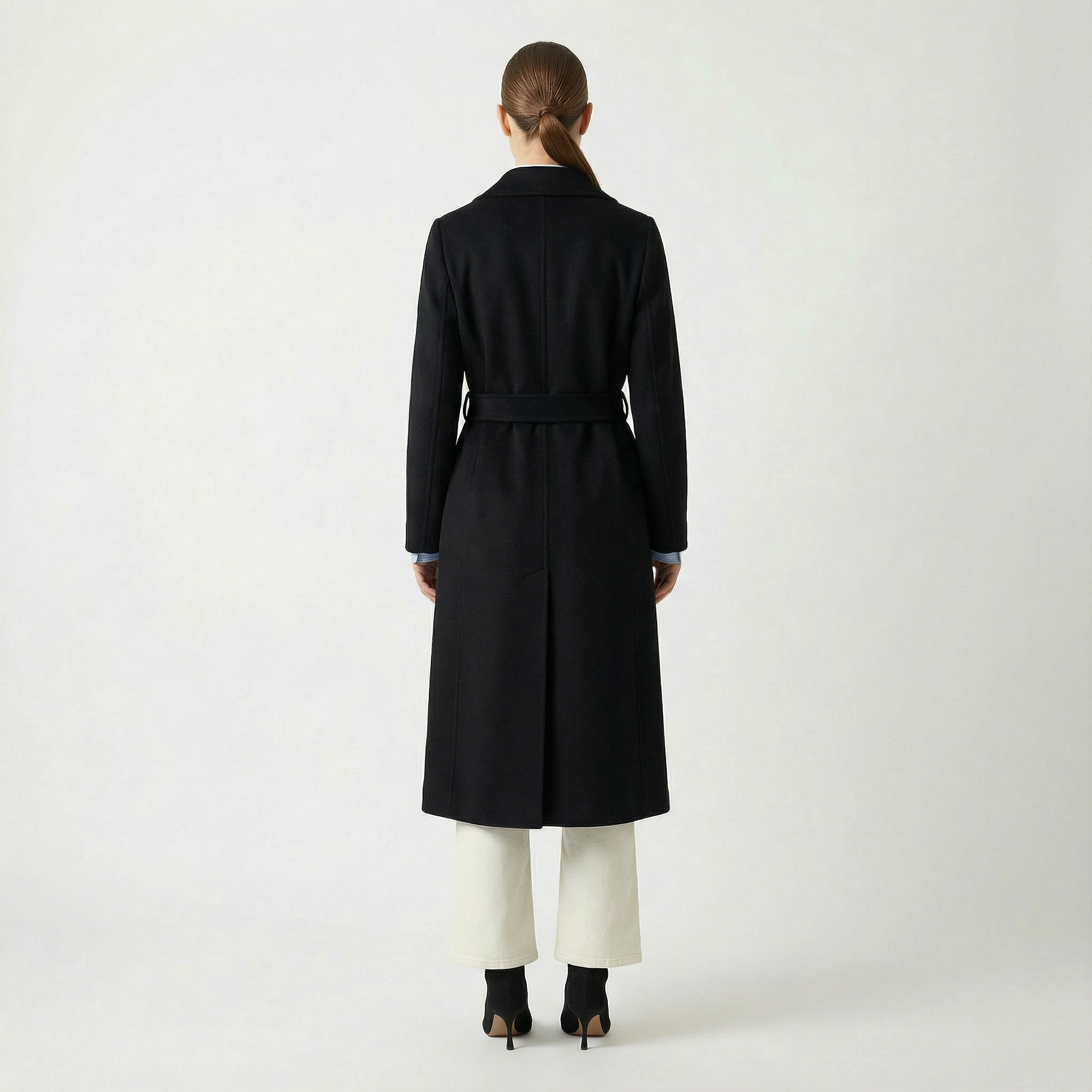 Płaszcz z czystego kaszmiru Crown | Luksusowy czarny płaszcz owijany