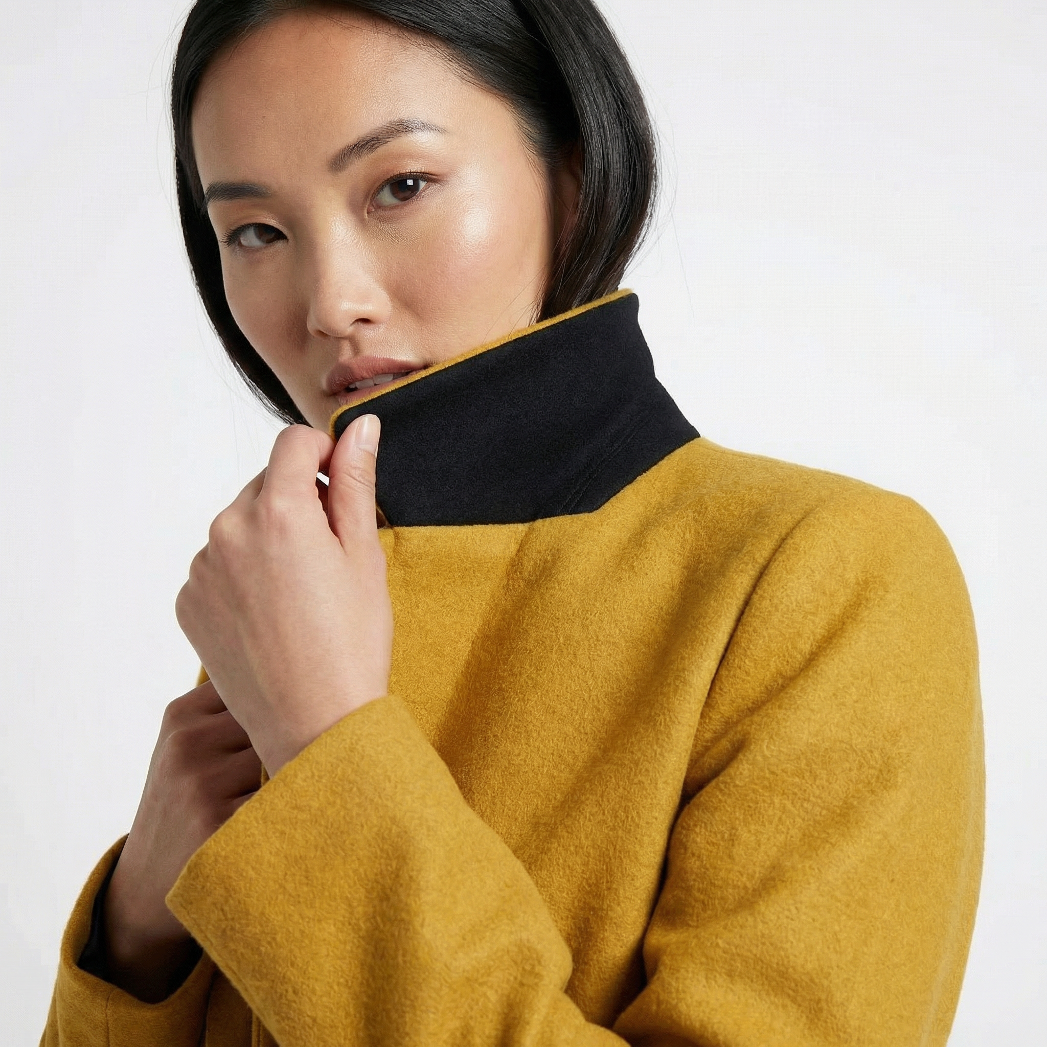 The Hampstead | 100% ren jungfrulig ull enkelknäppt skräddarsydd kappa - senap