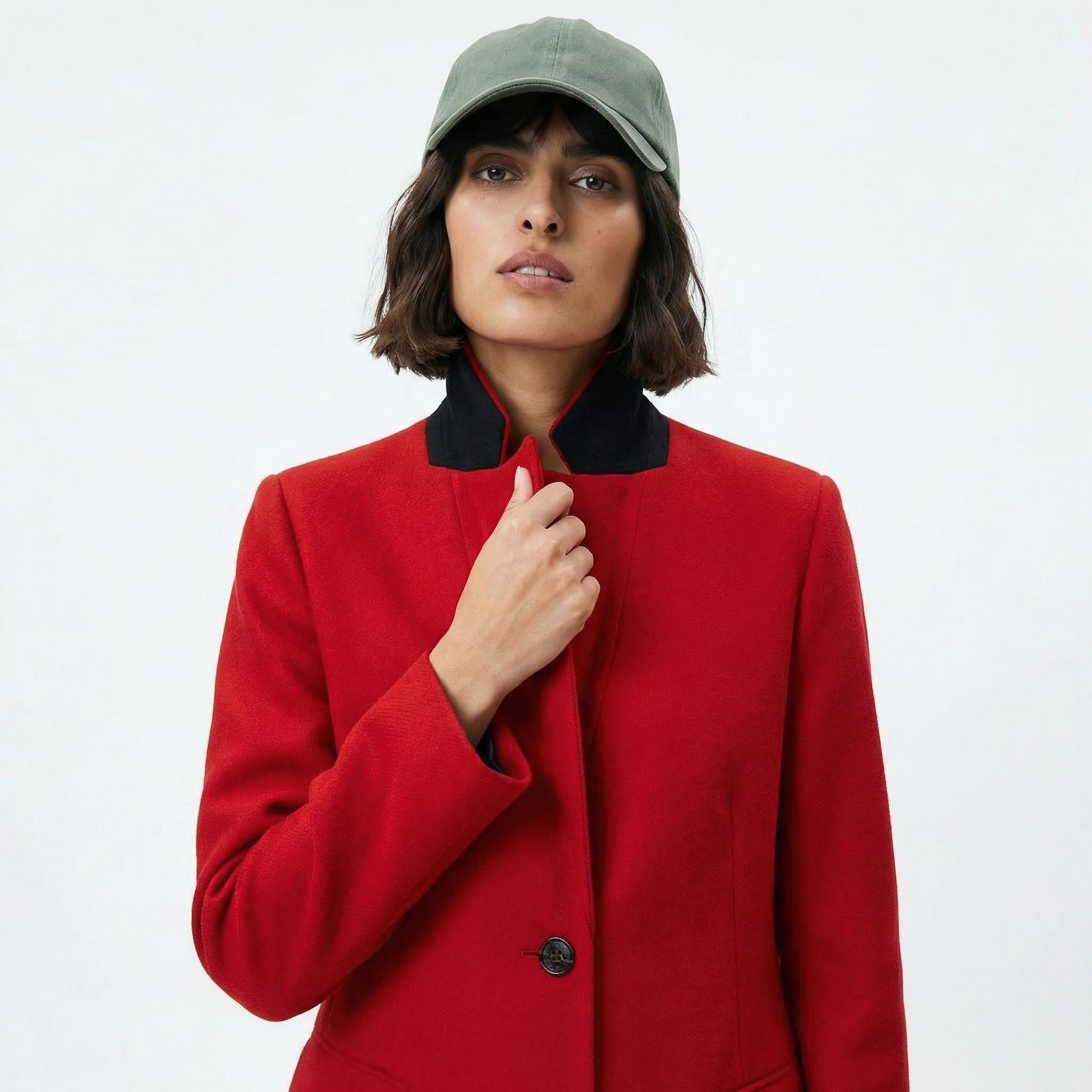 The Hampstead | 100% ren jungfrulig ull enkelknäppt skräddarsydd kappa - röd