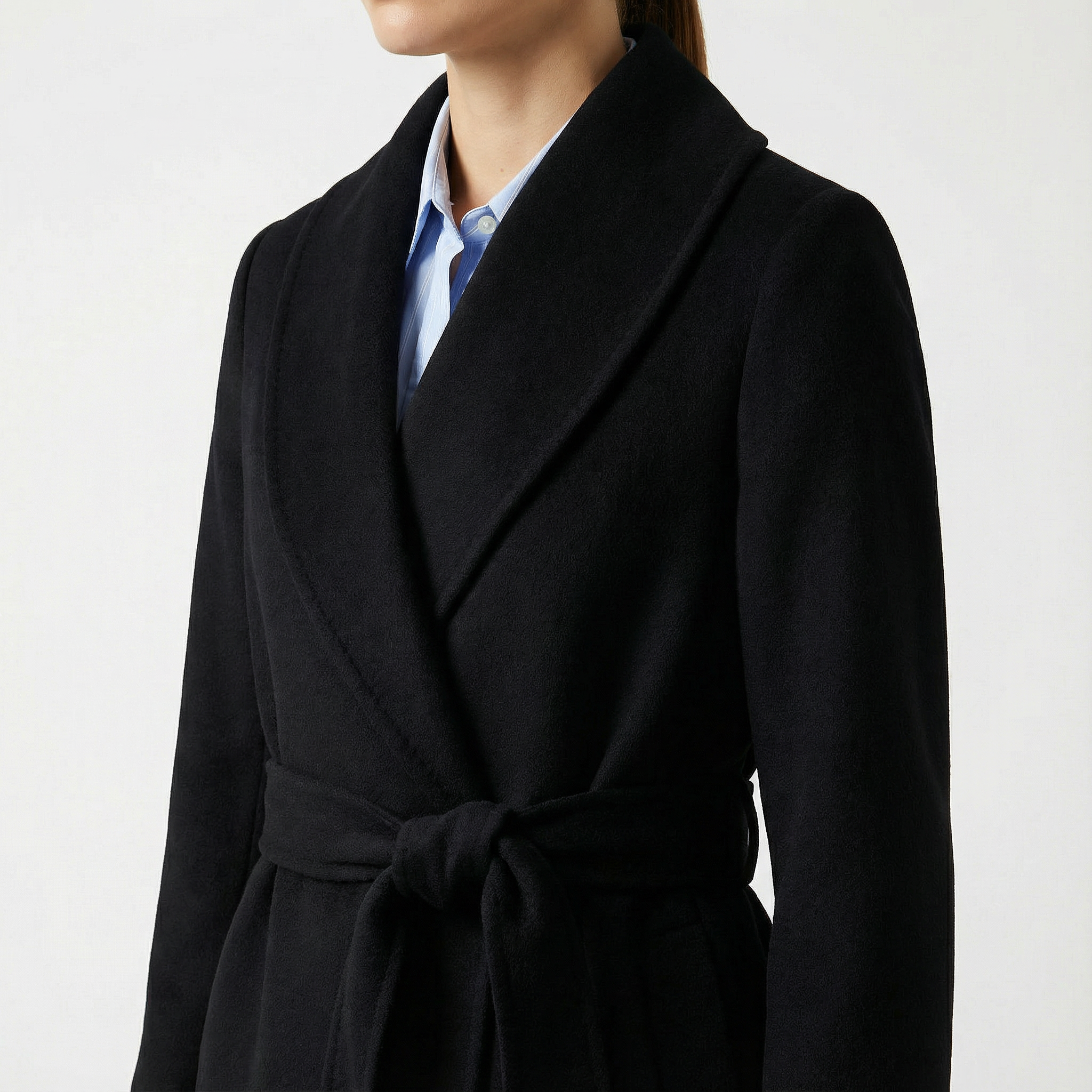 Crown Pure Cashmere Coat | Luksus sort omslagsfrakke
