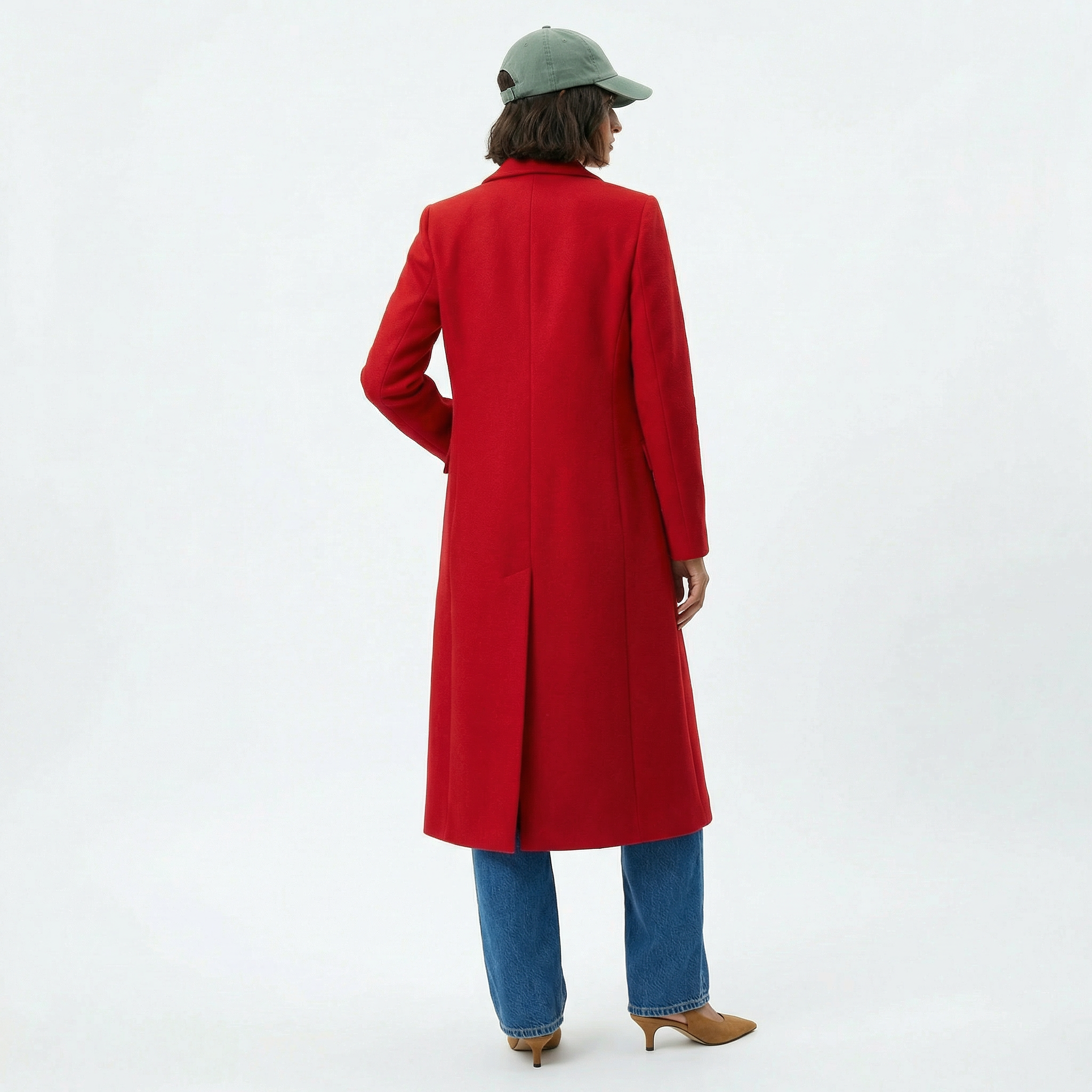 The Hampstead | 100% ren jungfrulig ull enkelknäppt skräddarsydd kappa - röd