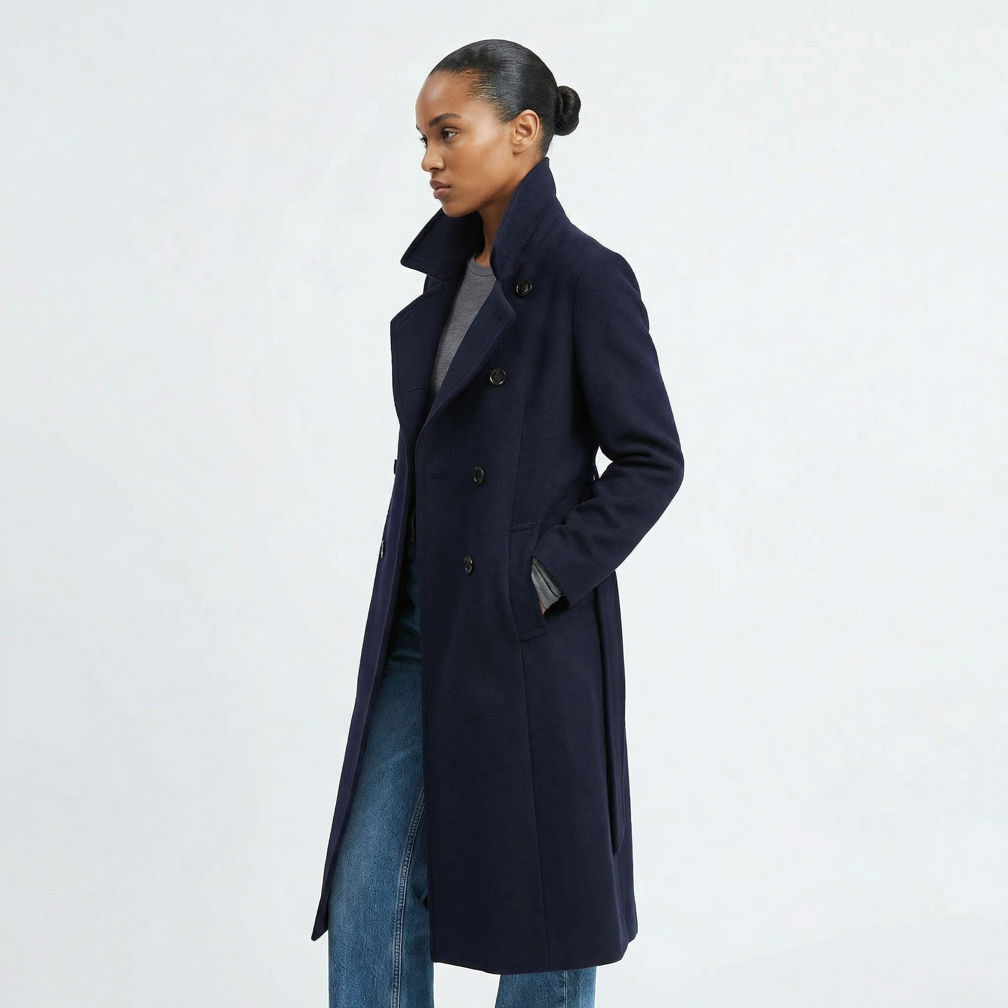 The Marylebone | Premium Wool & Cashmere Blend Lined Double-Breasted Coat - Navy