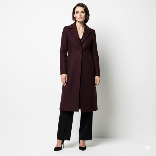 The Timeless Elegance of a Burgundy Evening Long Coat