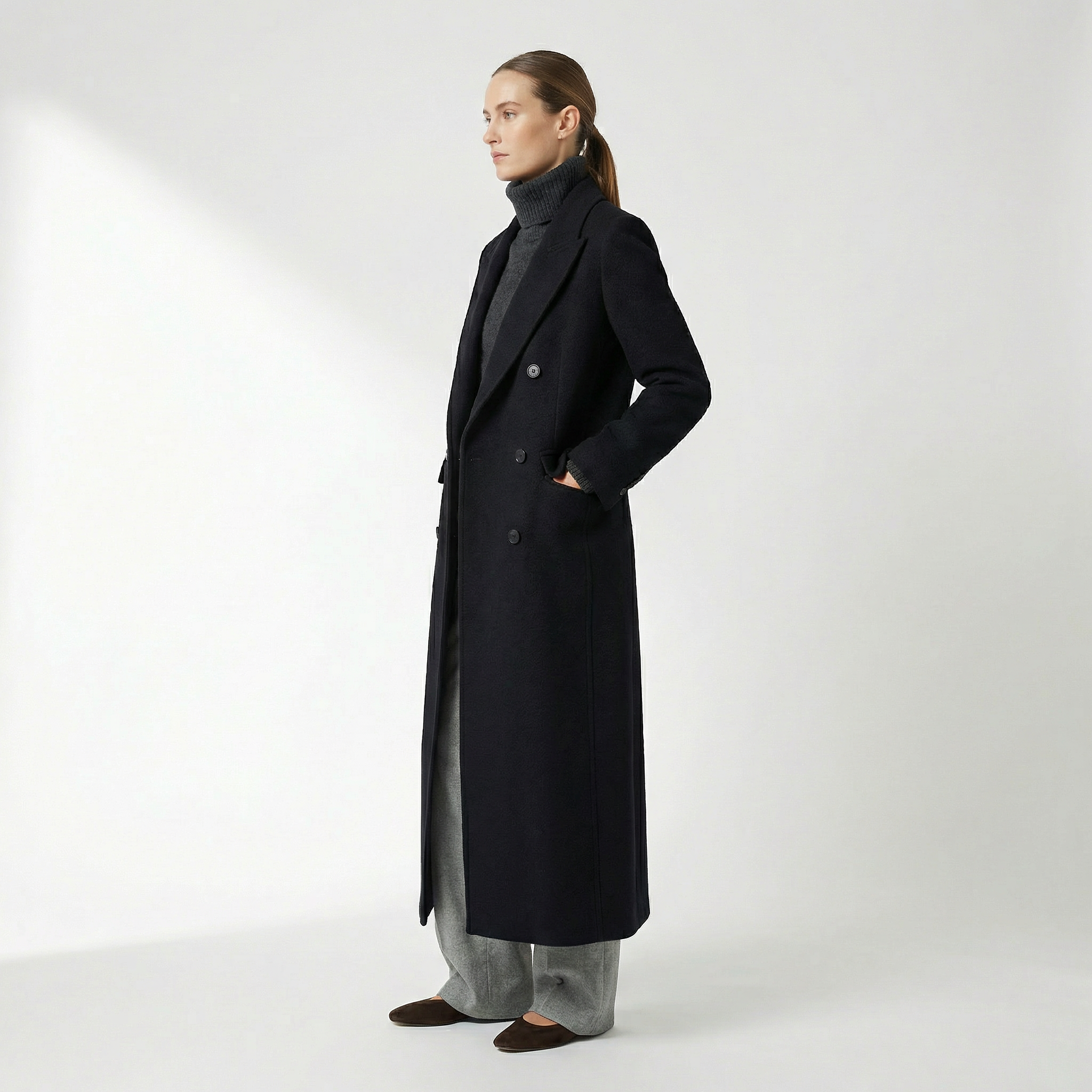 Kensington 100% kokt ull maxikappa - svart