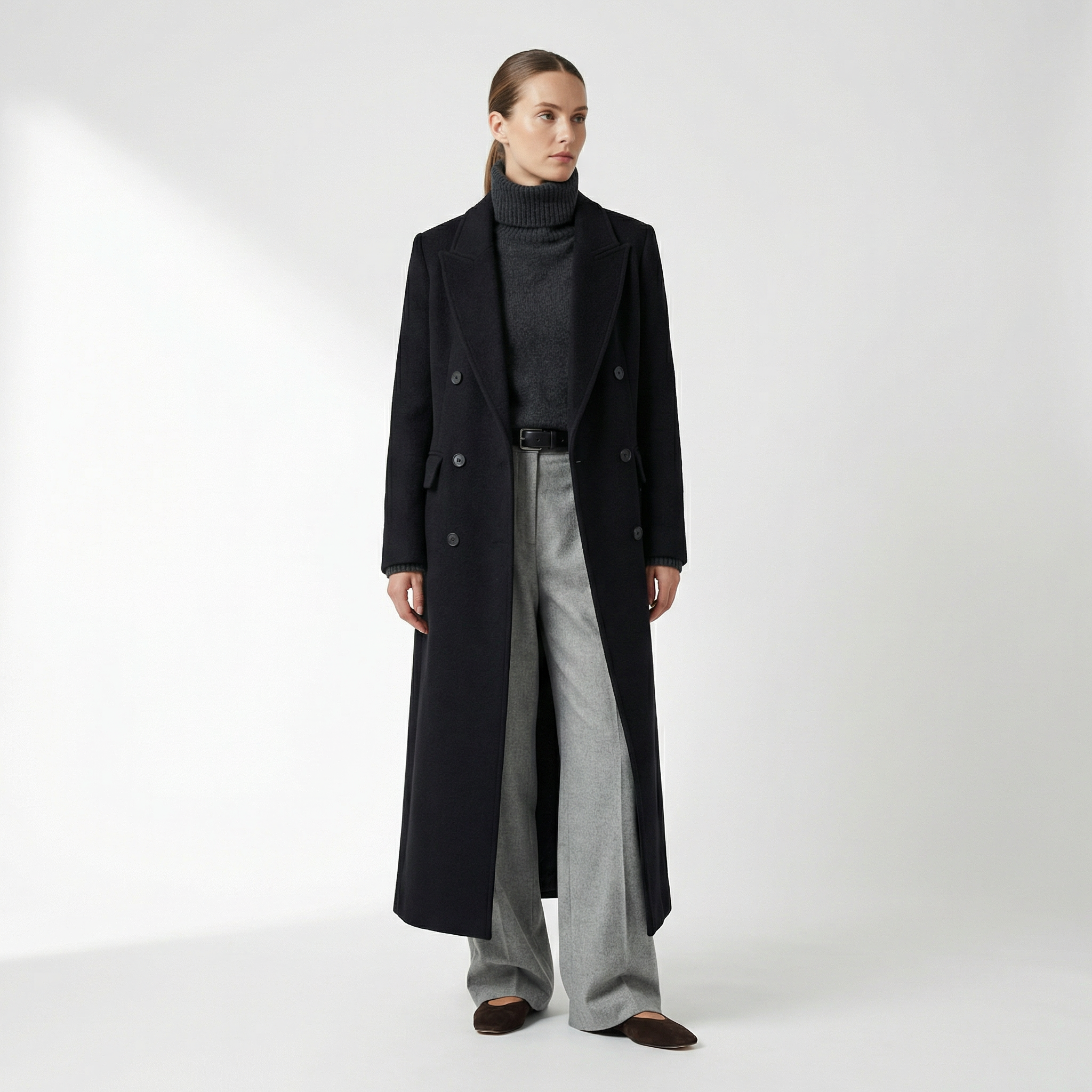 Le manteau maxi en laine bouillie 100 % Kensington - Noir